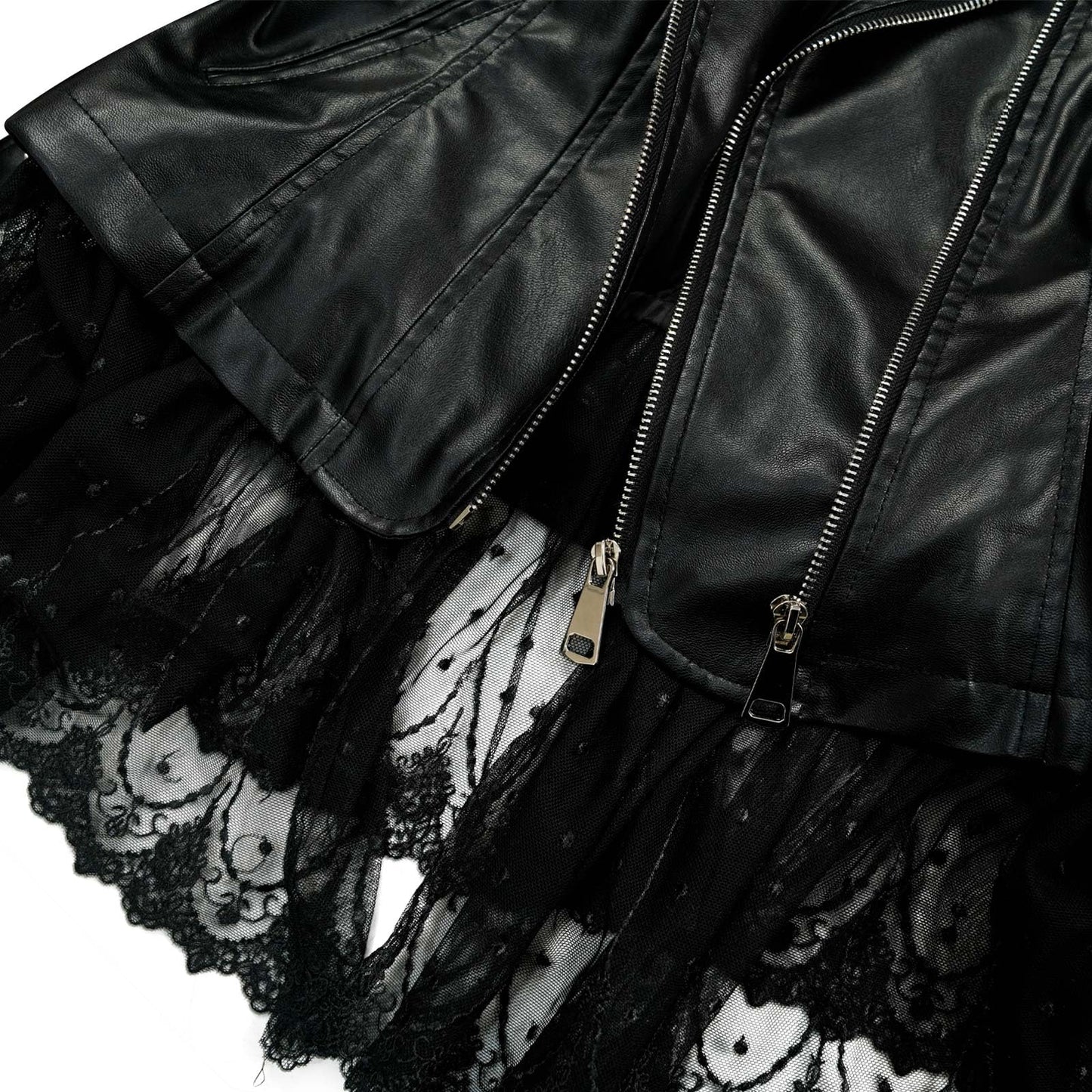 NEKIFUI Women's faux leather lace moto jacket with Peplum rose vintage riding coat(Z3526,3XL)