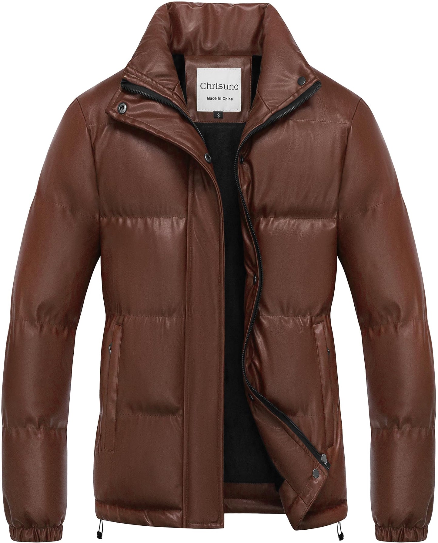 Chrisuno Womens Faux Leather Puffer Jacket Motorcycle Winter Coat Abrigos De Invierno Para Mujer Women's Thicken Quilted Warm Parka Brown 3XL