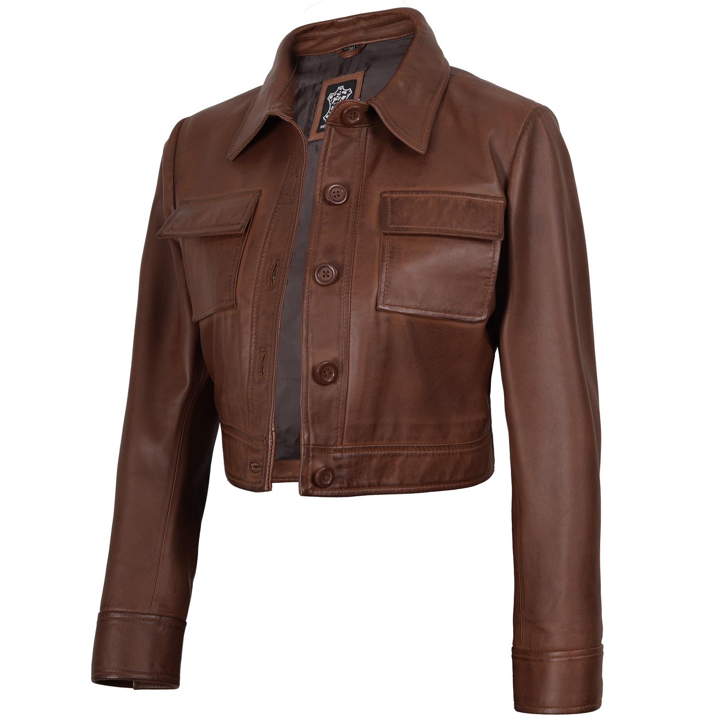 fjackets Real Lambskin Cropped Women Leather Jackets - Freddie Women's Cropped Leather Jacket Cognac Wax| [1330816], 2XL