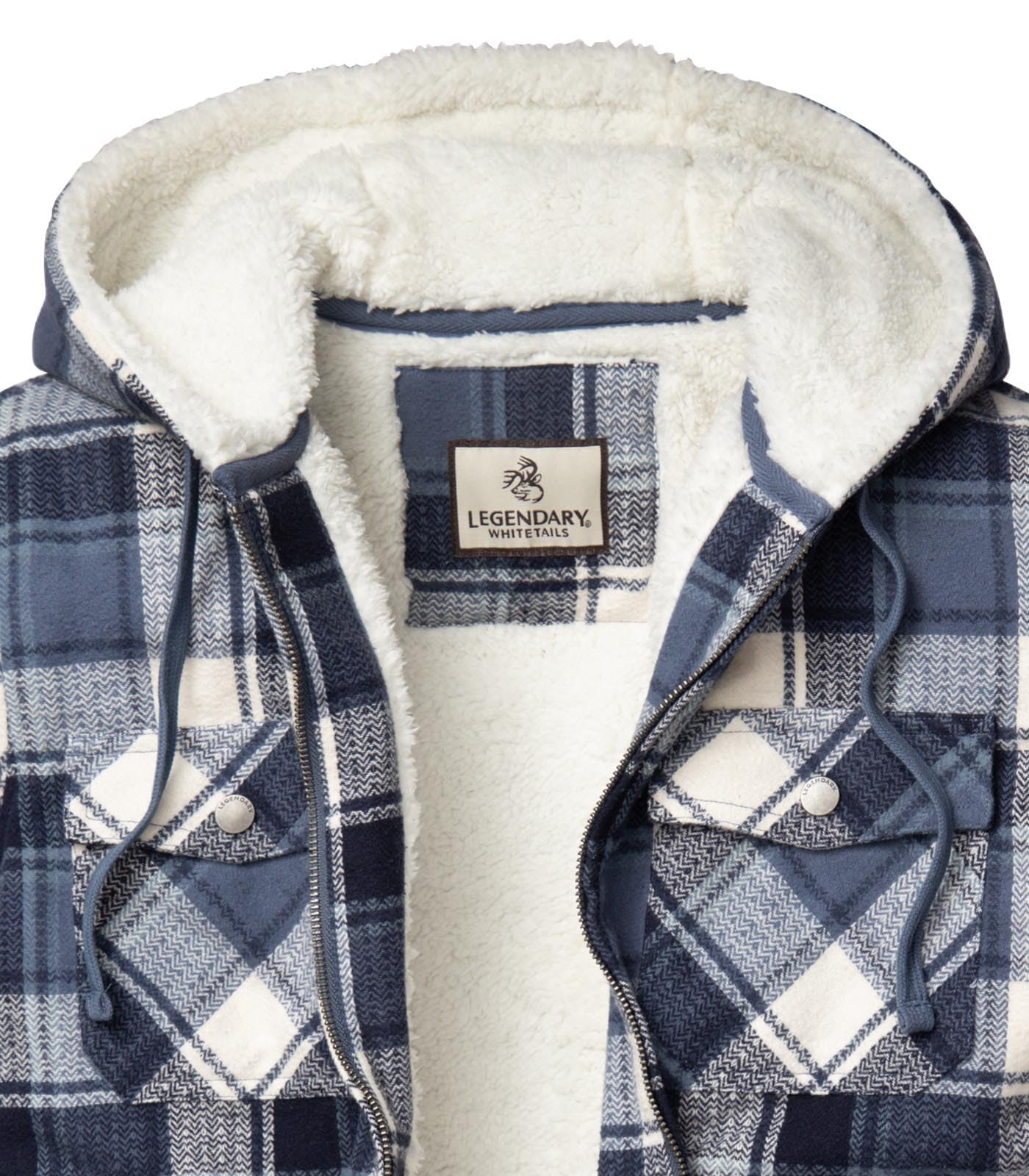 Legendary Whitetails Womens Hooded Shacket Berber Lined Shirt Jacket, Midnight Moon Plaid, XXL