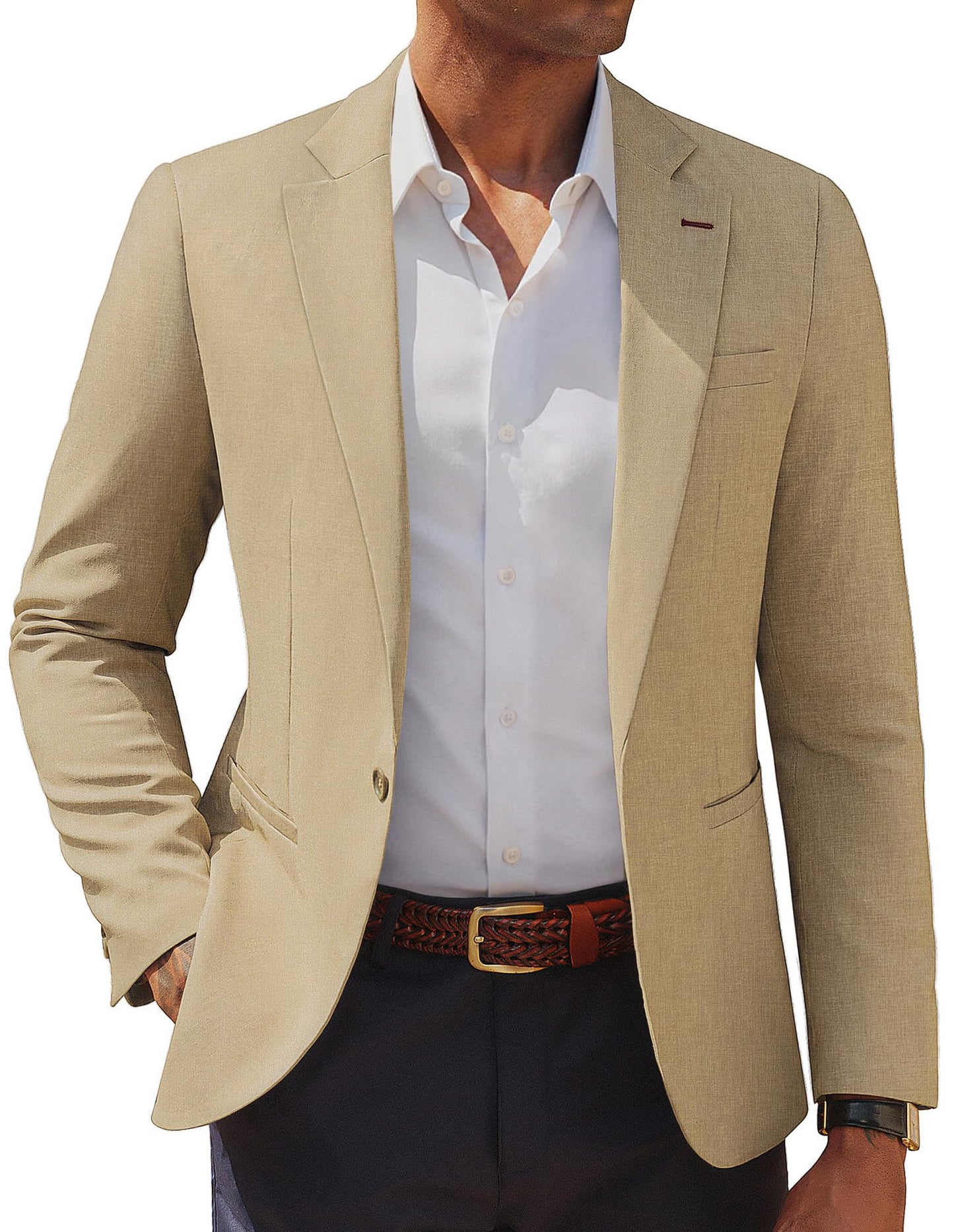 PJ PAUL JONES Mens One-Button Blazer Casual Lightweight Sport Coat Notch Lapel Solid Sport Jackets Khaki