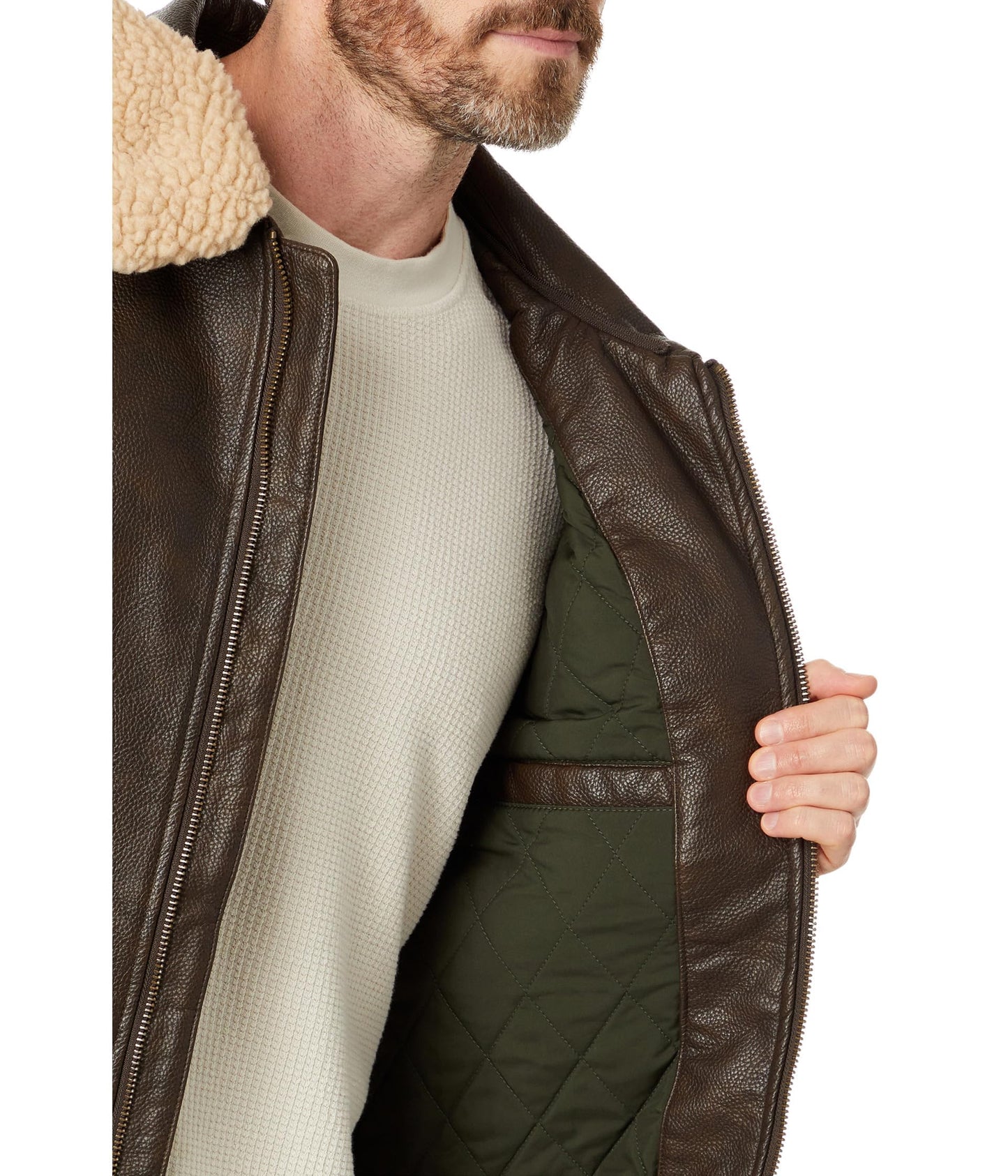 Levi's Men's Faux Leather Aviator Bomber Jacket with Sherpa Collar, Brown, Small