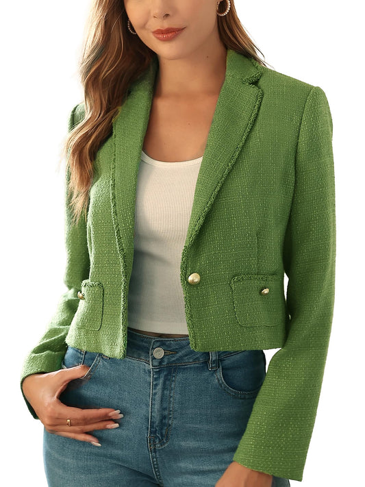 M.Infisavo Women’s Cropped Tweed Jacket Blazer with Pockets Notch Lapel