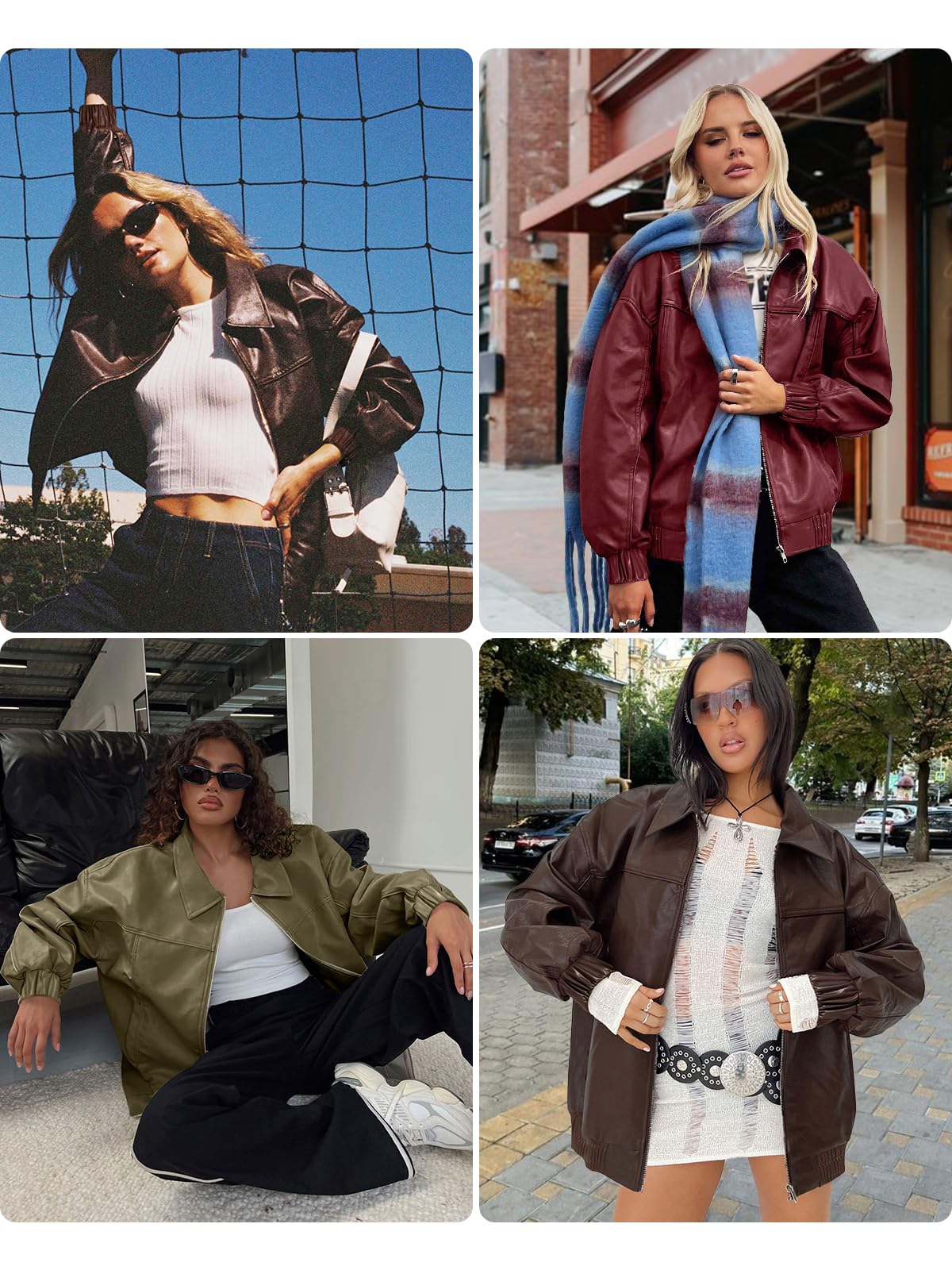 Yousify Women Leather Jacket Casual Long Sleeve Lapel Zip Up Bomber Jacket Classic Solid Color 2025 Fall Winter Clothing Wine Red M