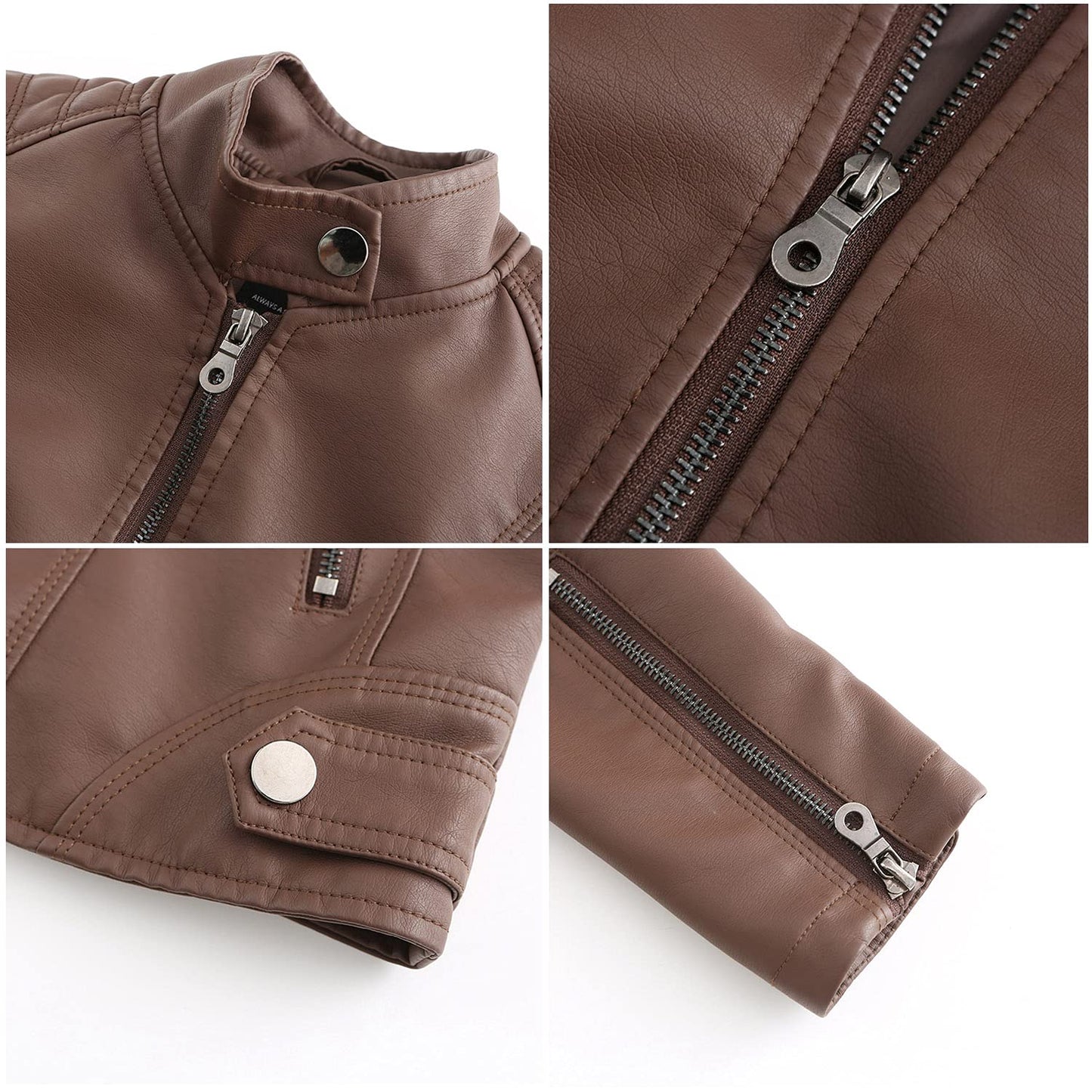 DEAR MODEL Faux Leather Jacket Women Bomber Jacket Women's Belted Motorcycle Jacket,Brown,M