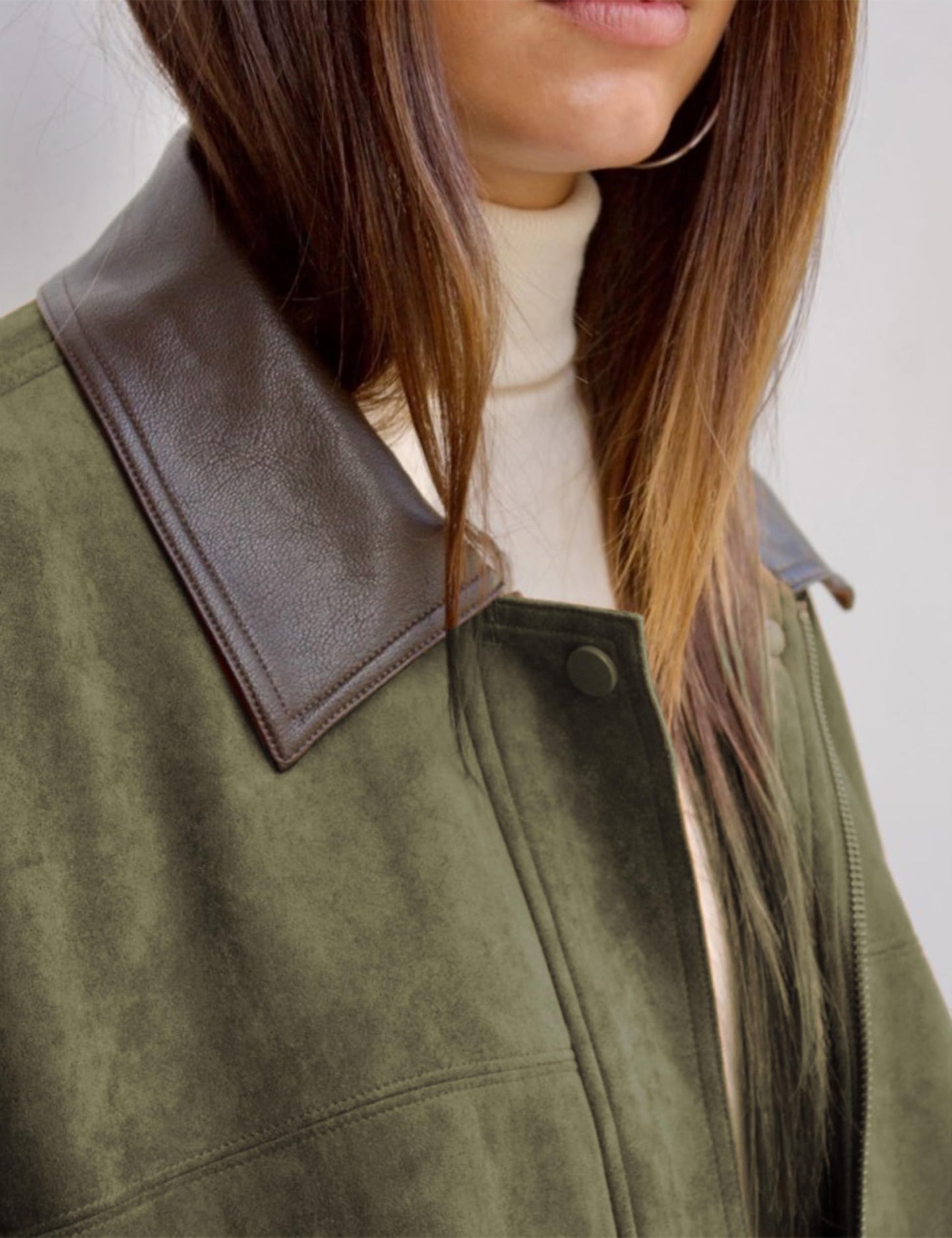 Yegthou Womens Faux Suede Bomber Jacket Casual Lapel Pilot Cropped Jackets Oversized Motorcycle Zip Up Outerwear Coats(ArmyGreen-XS)