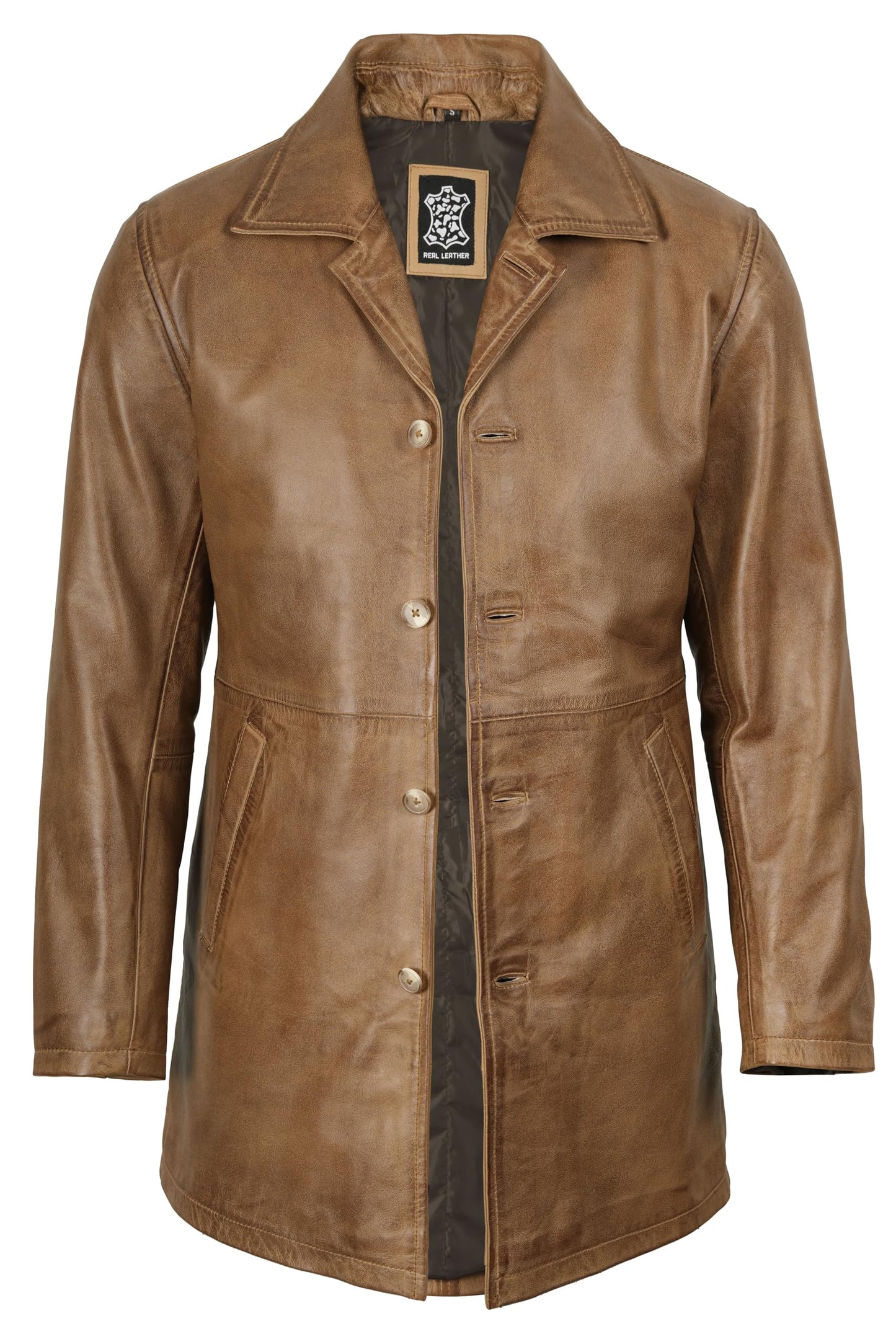 fjackets Distressed Mens Leather Coat - Real Lambskin Warm Leather Men's Coat | [1501484] Suprnatural Distressed Brown Camel, L
