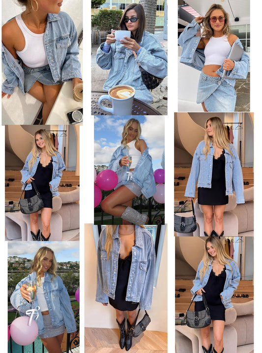 Justalwart Jean Jacket Women Oversized Denim Jacket Distressed Look (US 12-14)