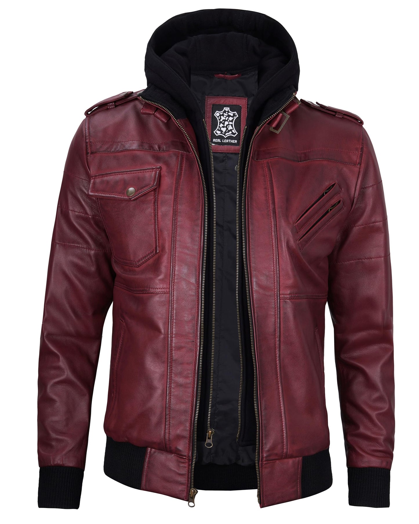 Decrum Burgundy Bomber Jacket Men - Leather Jacket Mens | [1127182] Burgundy Edinburgh S