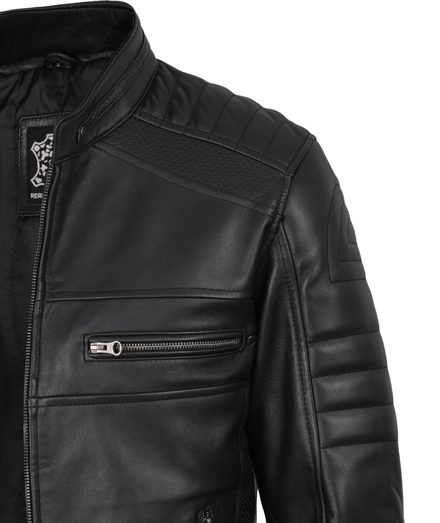 fjackets Leather Jacket Men - Real Leather Biker Motorcycle Casacas Para Hombre - Austin mens black leather jacket | [1100075] XL