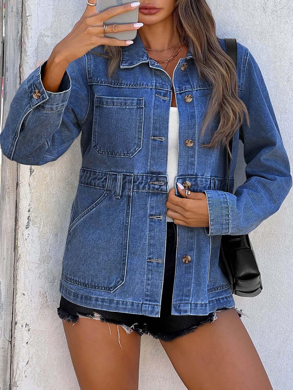 Tankaneo Womens Denim Jacket Distressed Jean Jacket Oversized Shacket