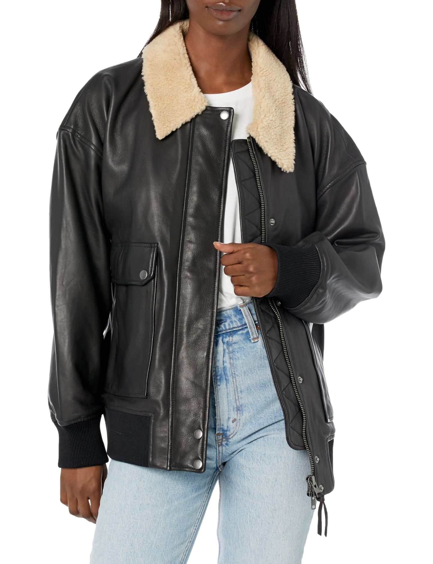Hudson Jeans Oversized Leather Bomber Jacket