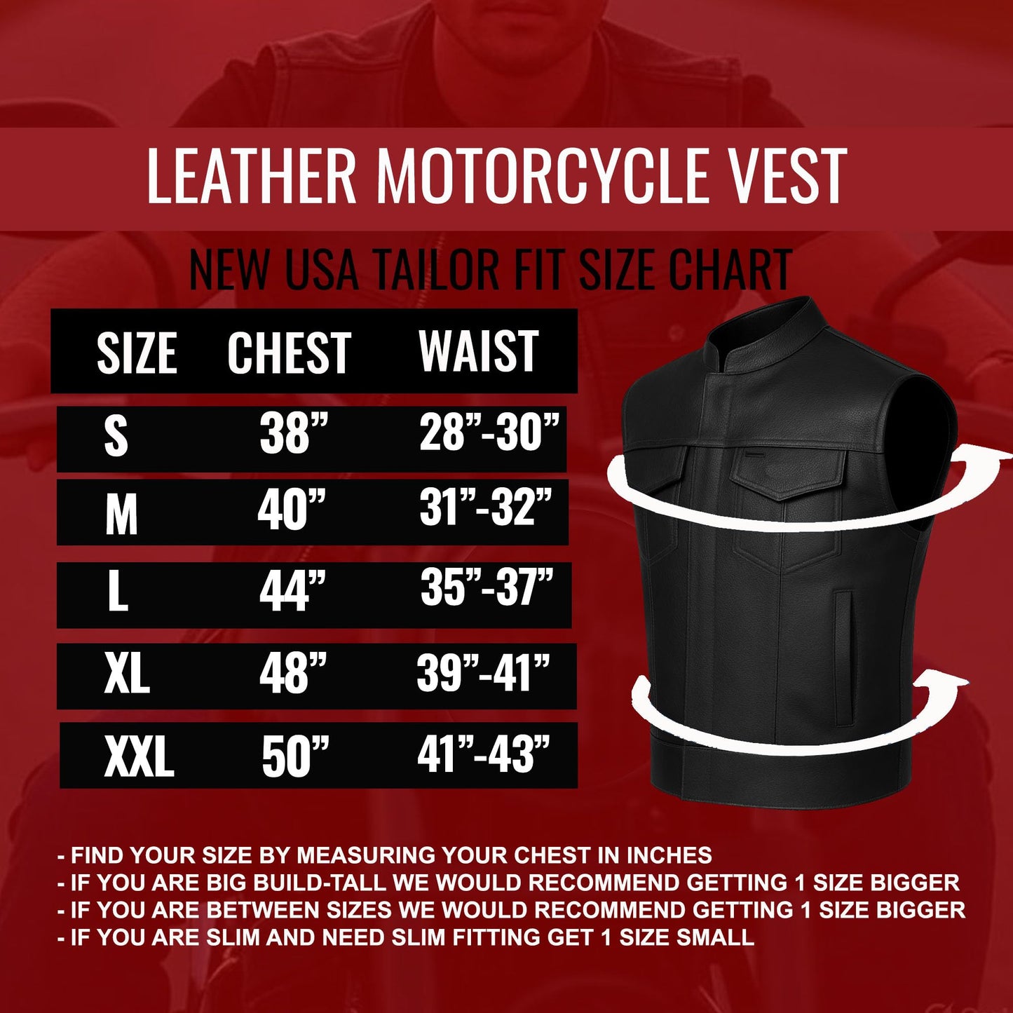 Jackets 4 Bikes Men’s SOA Motorcycle Vest – Premium Buffalo Leather Multiple Pockets Club Style Biker Vest with Metal Zippers Black XL