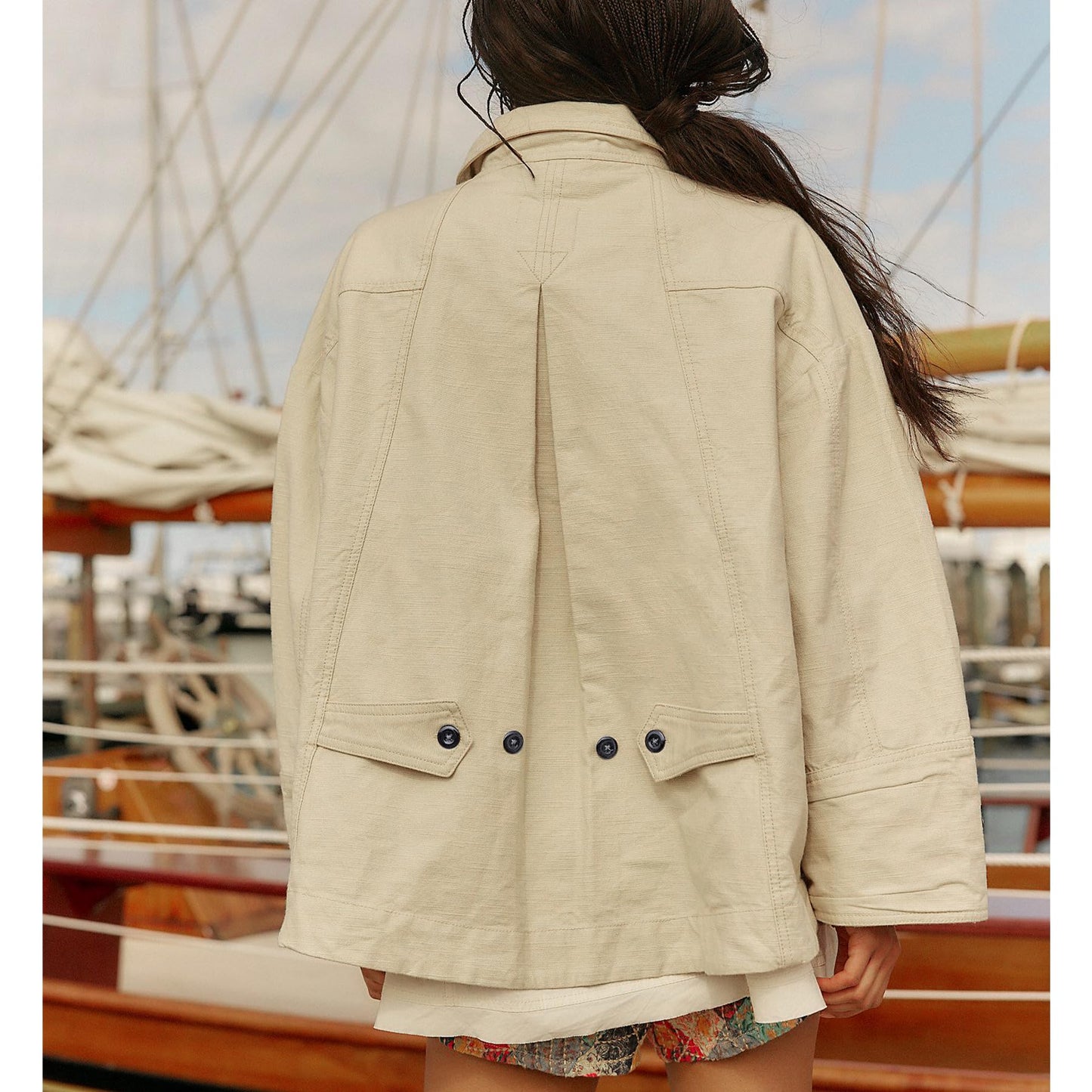 Ainangua Washed Canvas Bomber Jacket Women Oversized Funnel Neck Button Down Jackets Spring Stretch Casual Coat Outdoor(Apricot,S)