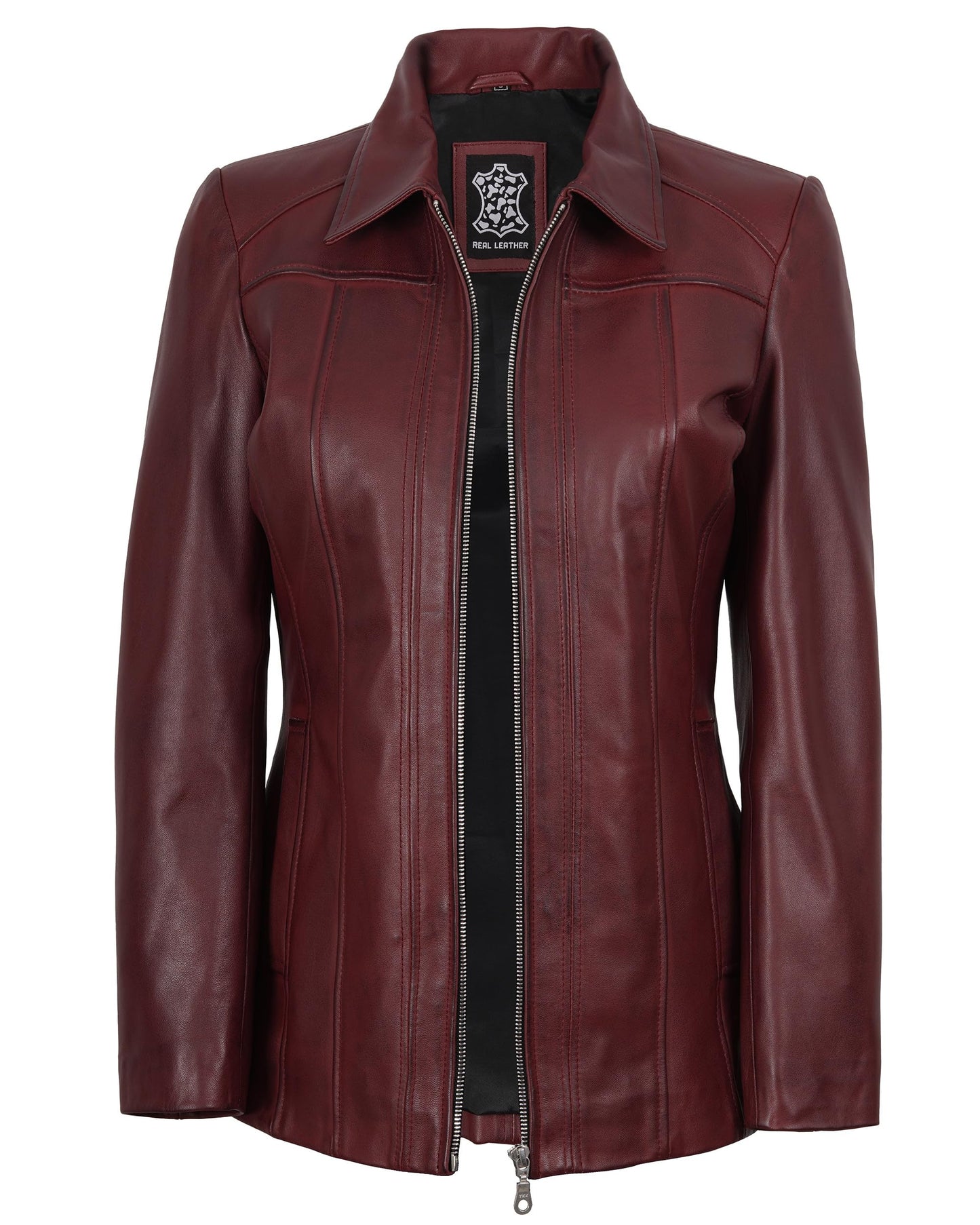 Decrum Lambskin Leather Jacket Women - Leather Coats for Women | [1331425] Marsha Maroon, XL