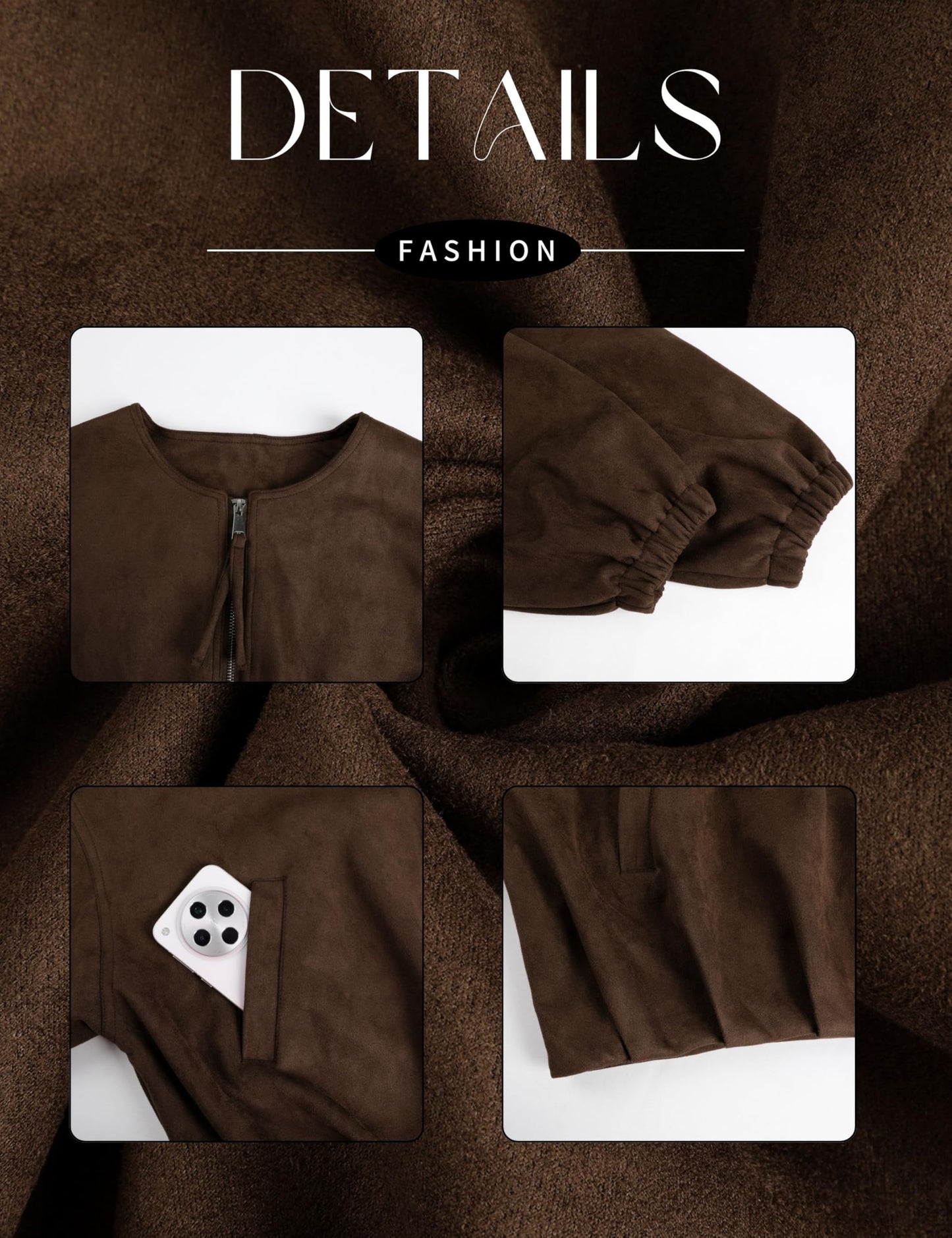 Tanming Womens Faux Suede Leather Jacket Casual Oversized Long Sleeve Zip Up Bomber Jackets Coats Outerwear(Coffee-M)