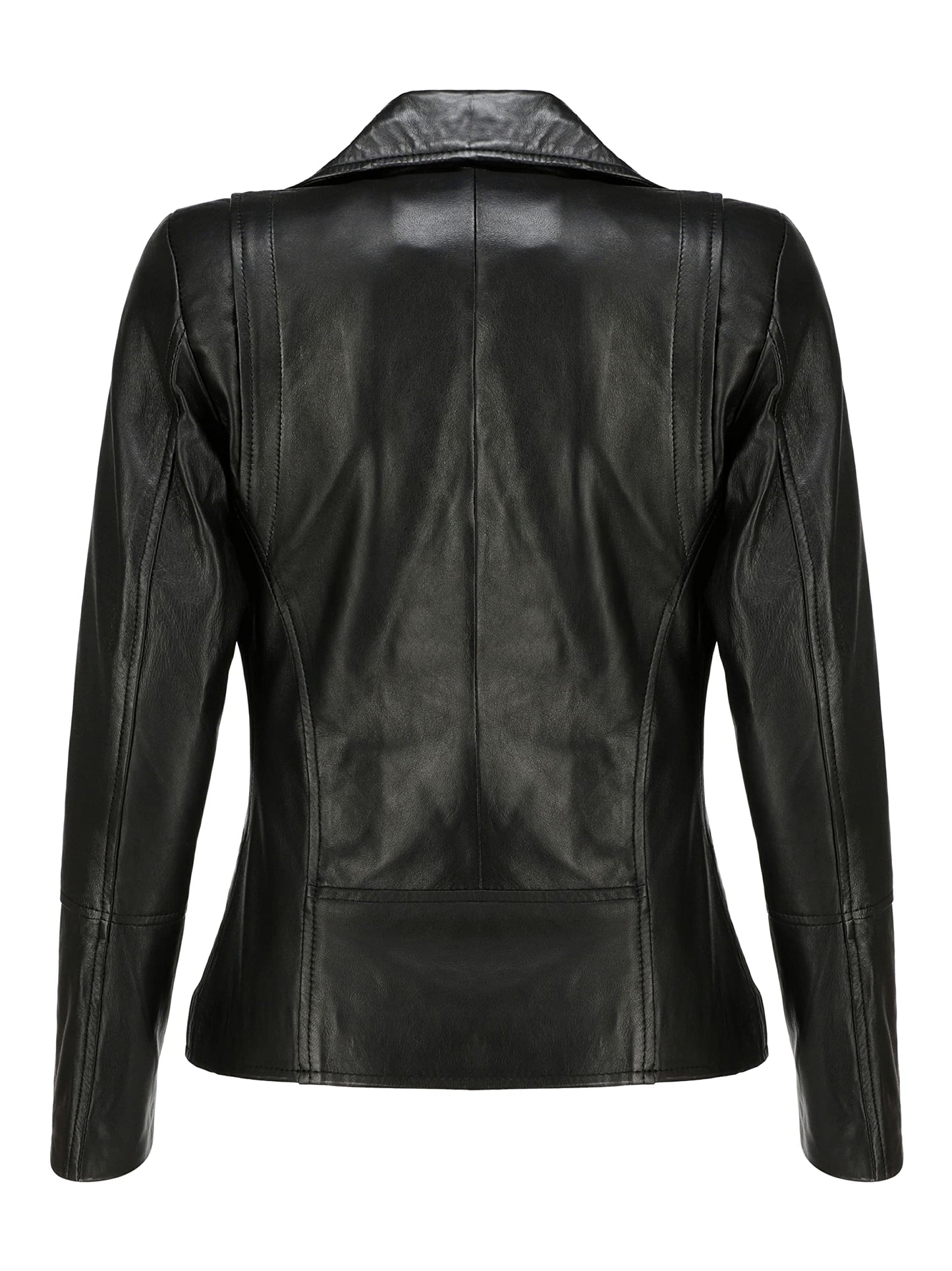 Jild Women's Asymmetrical Zip-Up Real Lambskin Leather Motorcycle Jacket - Casual Fashion Moto Biker Leather Jacket Women (BW-Blk-XL)
