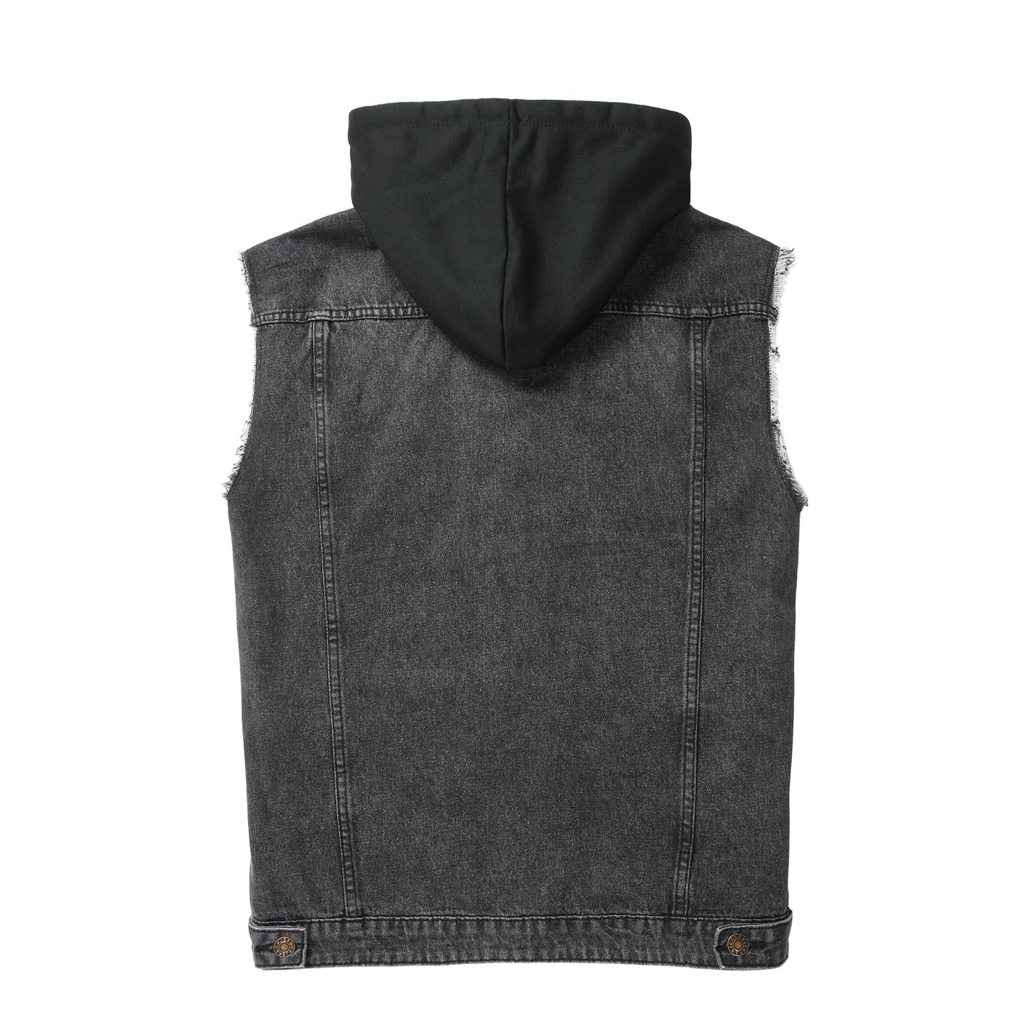 Ginsiom Men's Denim Vest,Sleeveless Jean Hooded Jacket Ripped Stretchy Sleeve Less Fashion Battle Vest for Men with Hood(9385Grey,M)