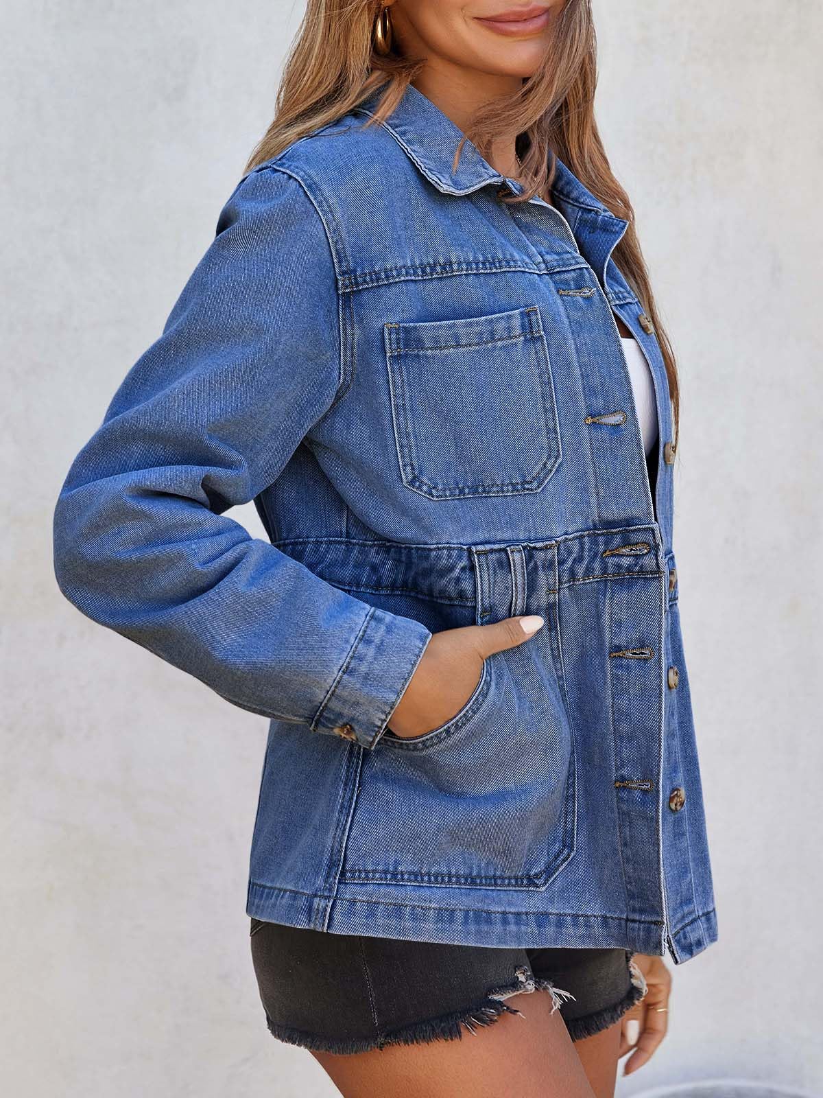 Tankaneo Womens Denim Jacket Distressed Jean Jacket Oversized Shacket