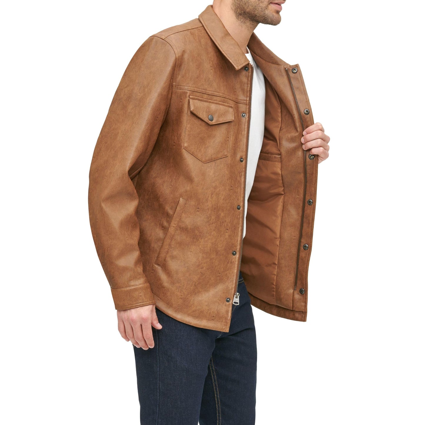 Levi's Men's Leather Shirt Jacket, Saddle Faux Leather, Small