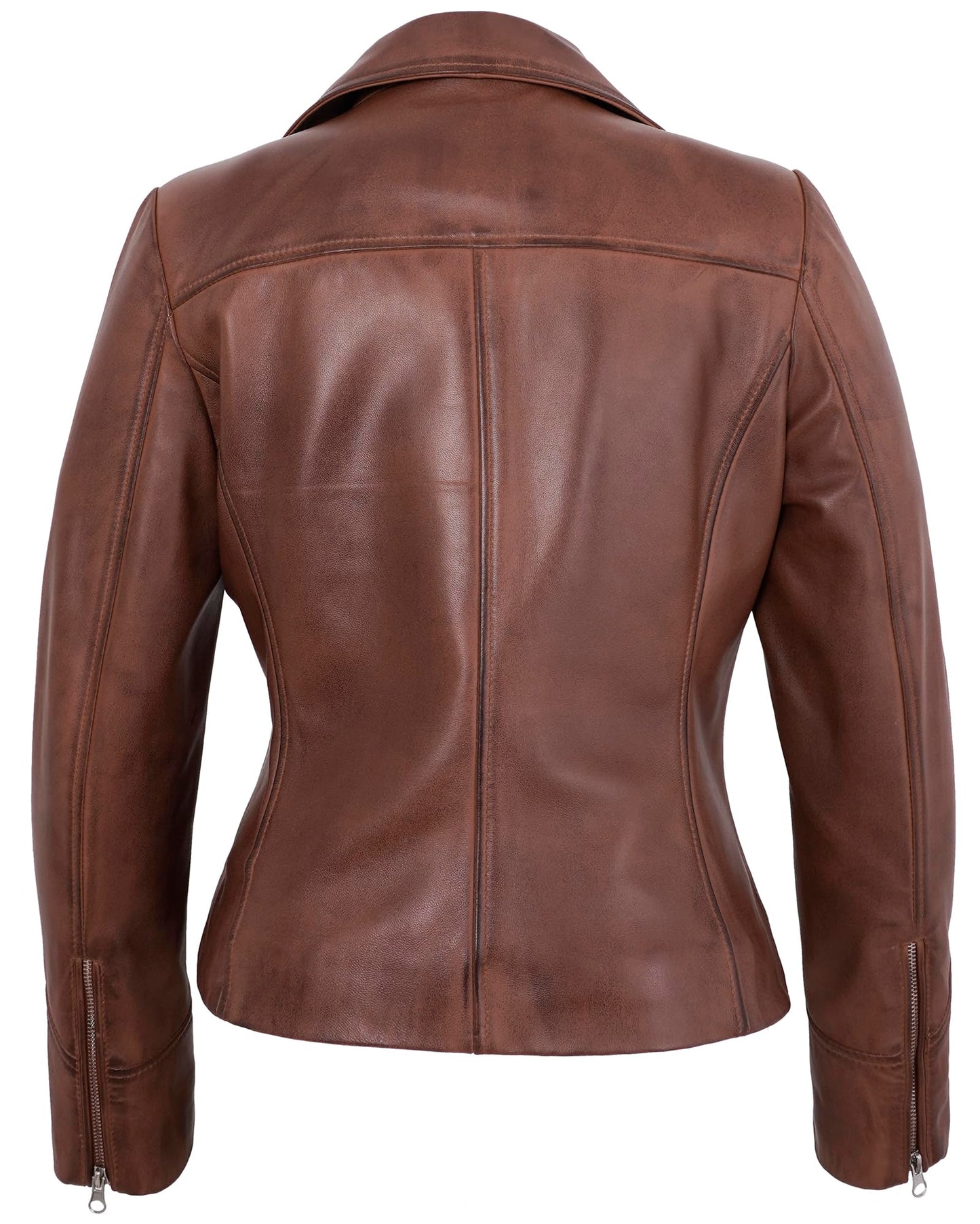 UrbanFocal Asymmetrical Style Brown Leather Jackets For Womens - Real Lambskin Leather Biker Jacket Women | [101013306] Cognac Ninfa, 2XL