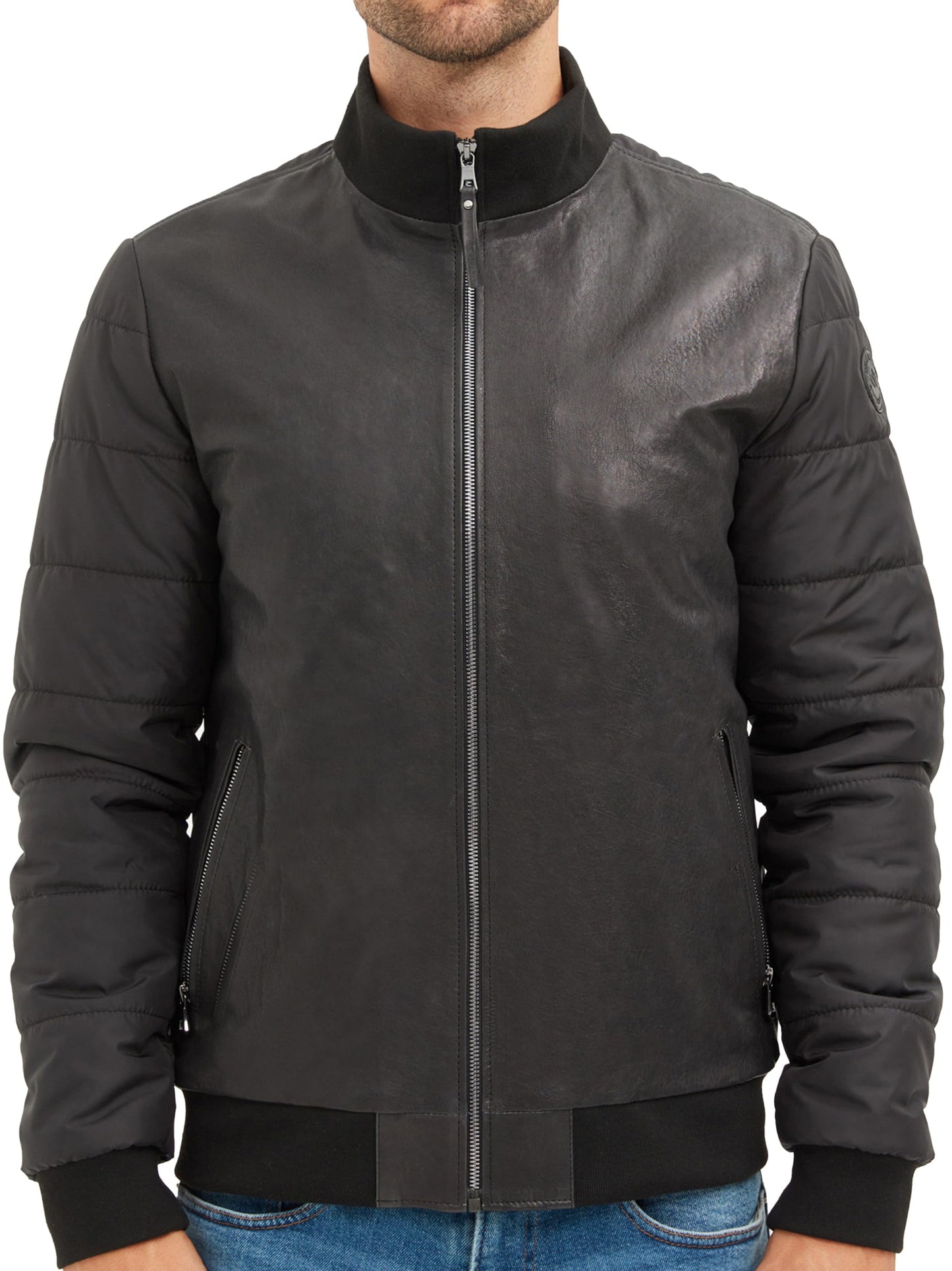 Bigardini Men's Italian Lambskin Leather Puffer Jacket - Black (L)