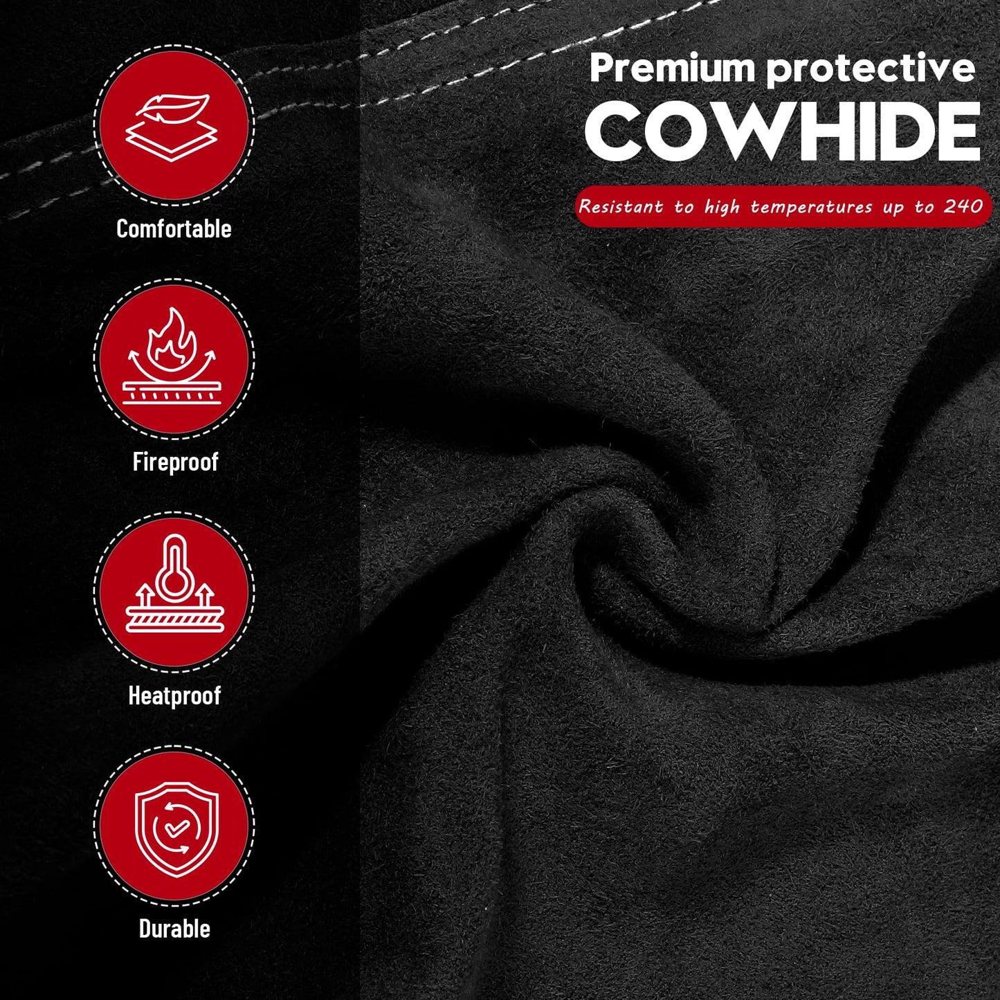 QeeLink Leather Welding Jacket - Heat & Flame-Resistant Heavy Duty Split Cowhide Leather FR Work Safety Jacket, Large, Black