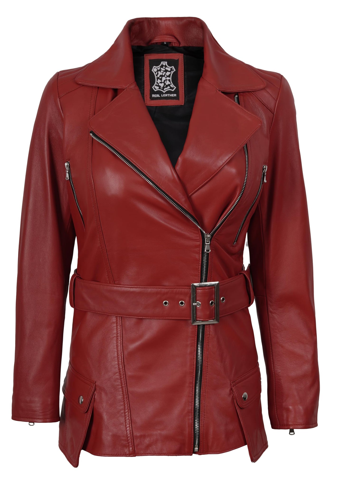Decrum Disc Leather Jackets for Women - Women Leather Jacket | [1326812] Victoria Red, S