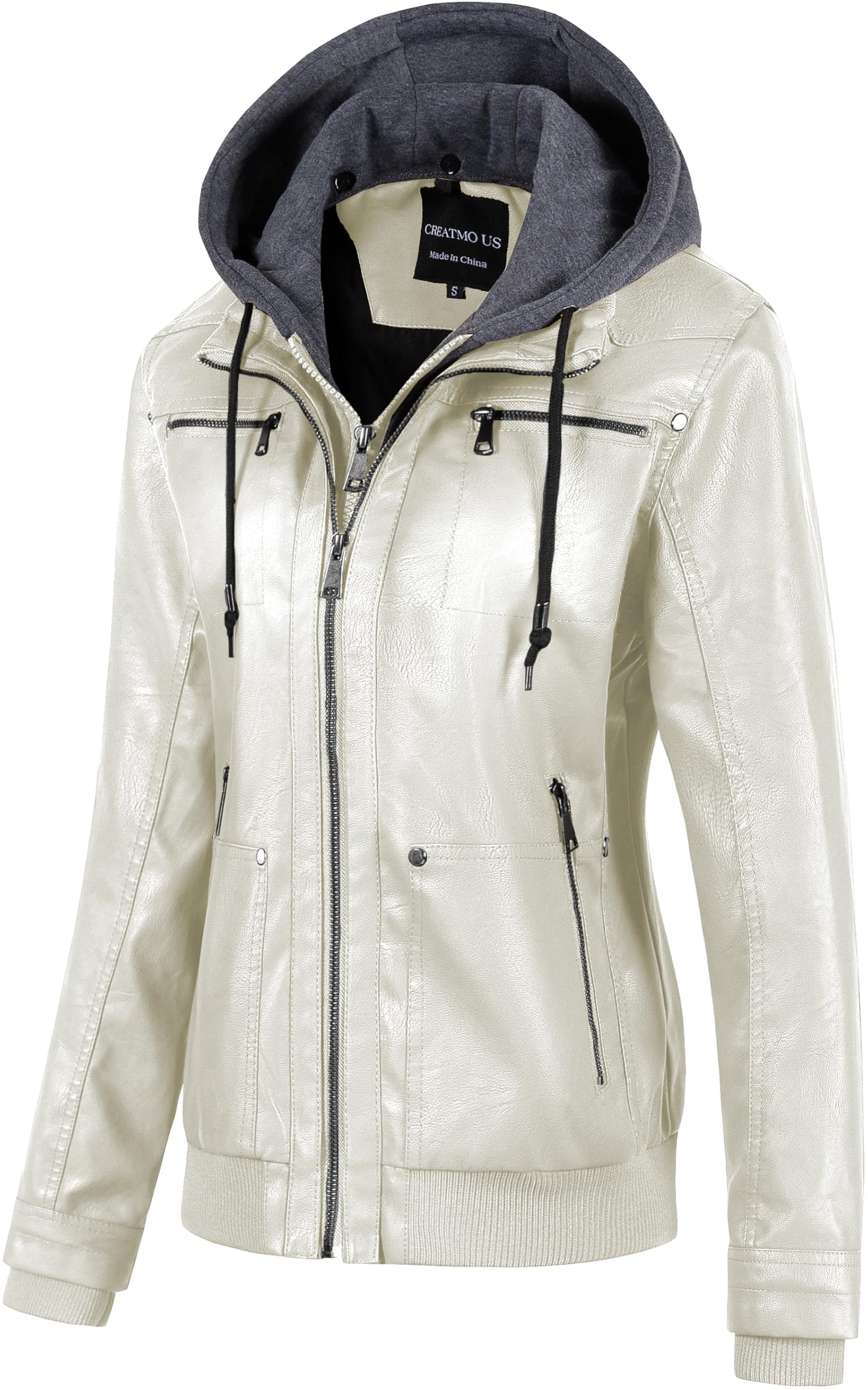 CREATMO US Jackets for Womens Faux Leather Motorcycle Fall Jacket Women's Fashion Clothes Lightweight Moto Biker Coat White 4XL