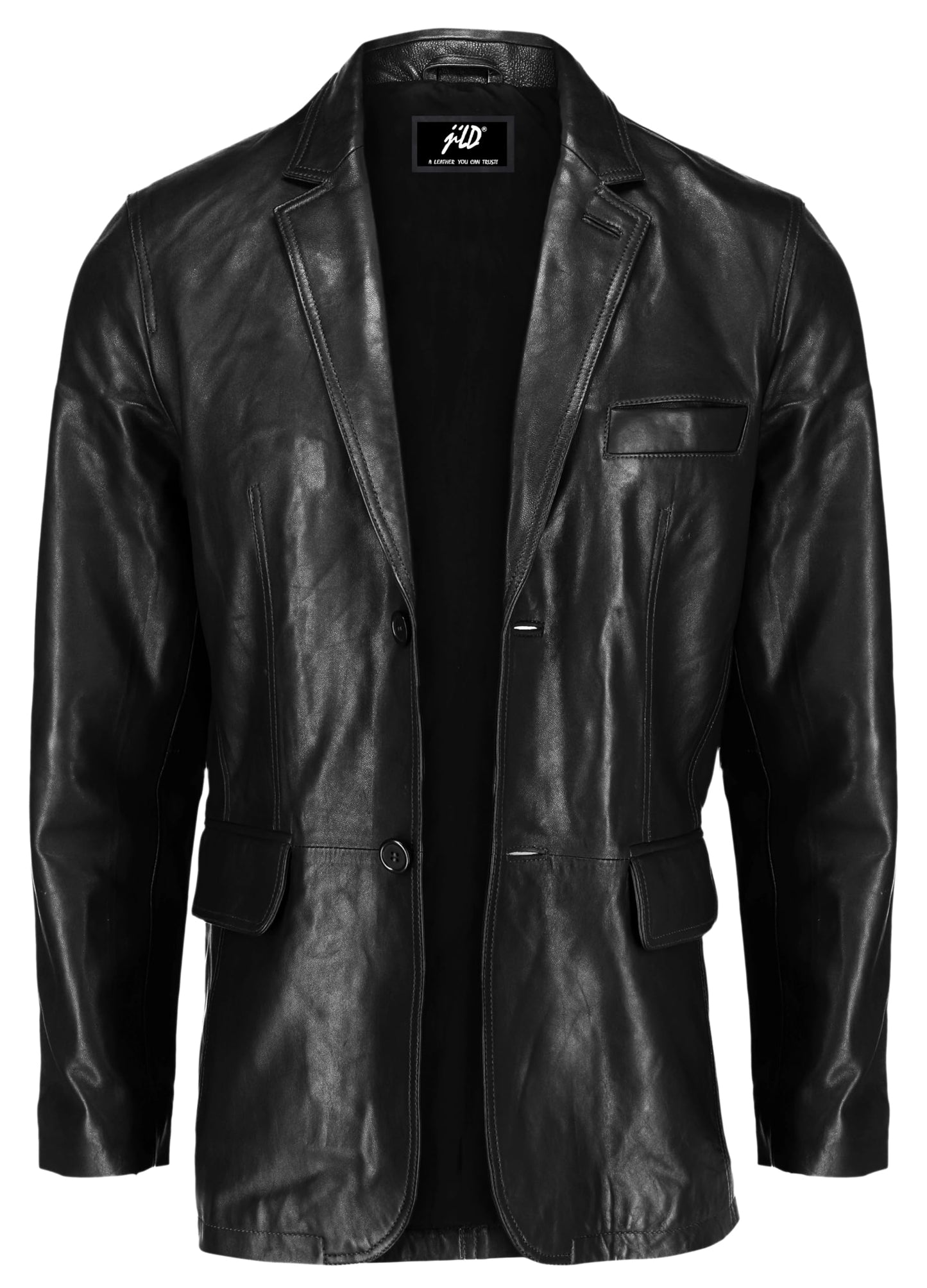 Jild Lambskin Leather Jacket Men Casual Coat – Notched Collar Classic Bond’s Style Ultimate Leather Blazer for Men (NC-Blk-XXL)
