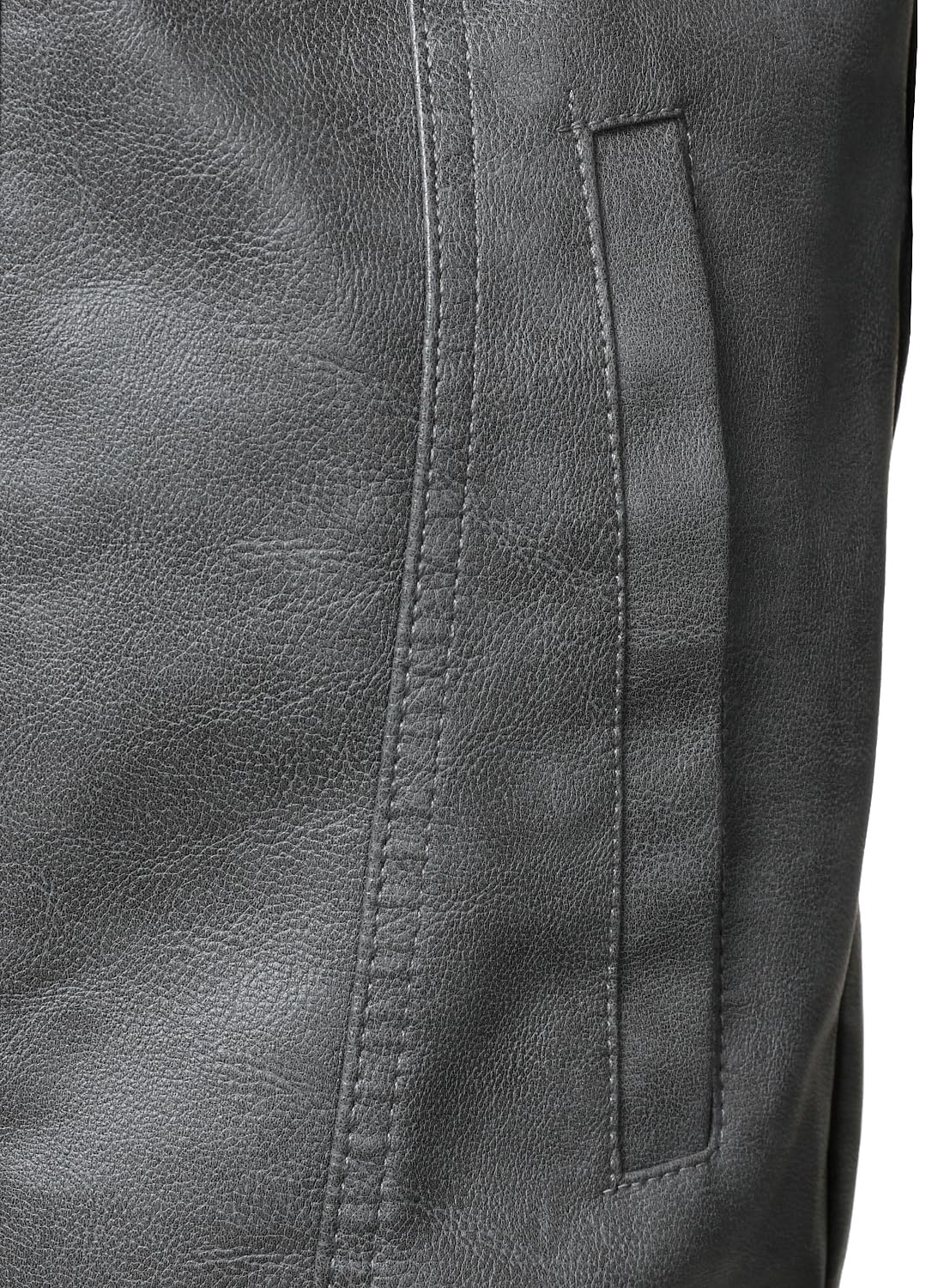 HOOD CREW Mens Leather Jacket Motorcycle Biker Jackets Casual Lightweight Faux Leather Outwear Grey L