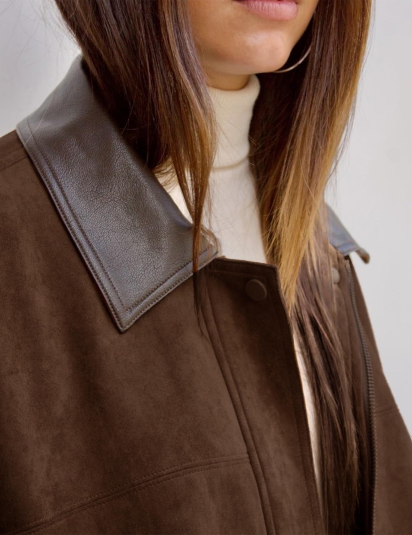 Tanming Womens Faux Suede Jacket Oversized Zip Up Bomber Jacket Lapel Collar Motorcycle Biker Pilot Coat Fall Spring Trendy Outerwear with Pockets(Coffee-L)