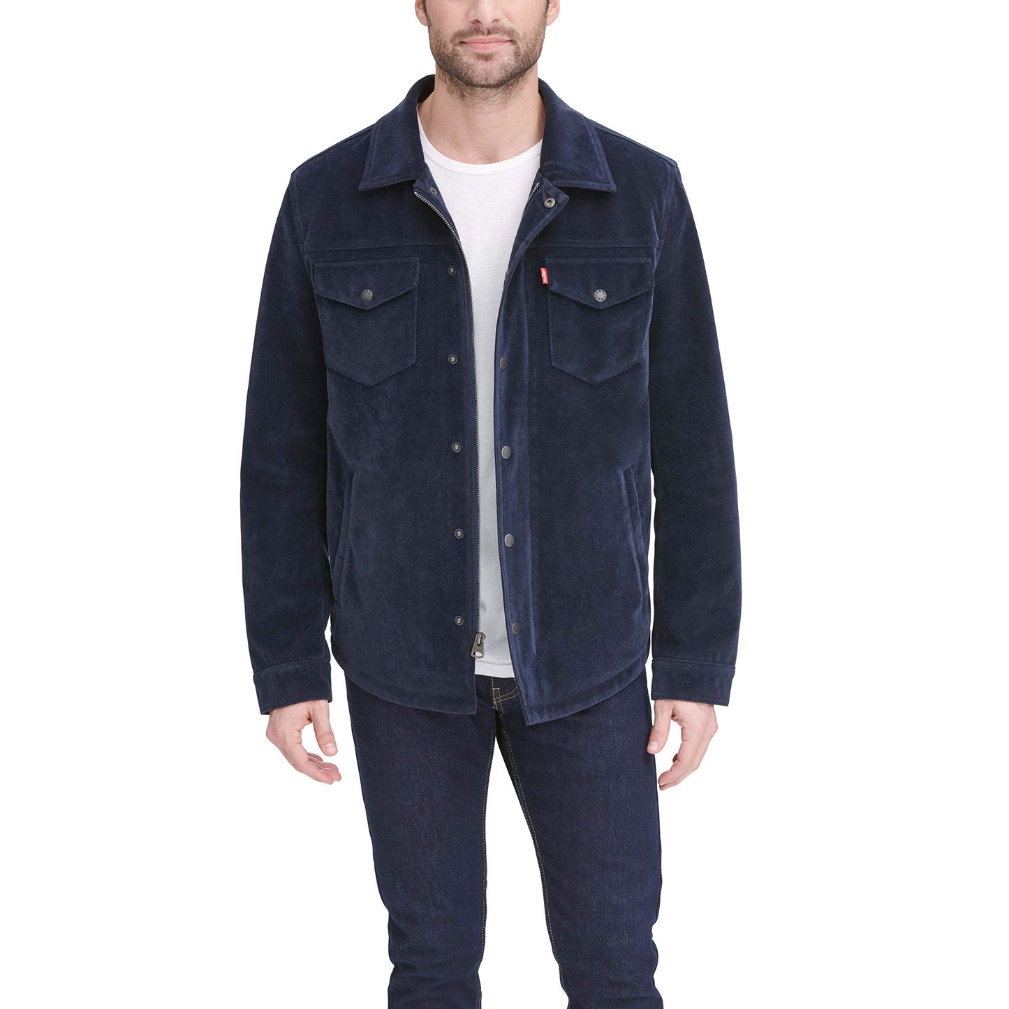 Levi's mens Shirt Faux Leather Jacket, Navy Faux Suede, X-Large US