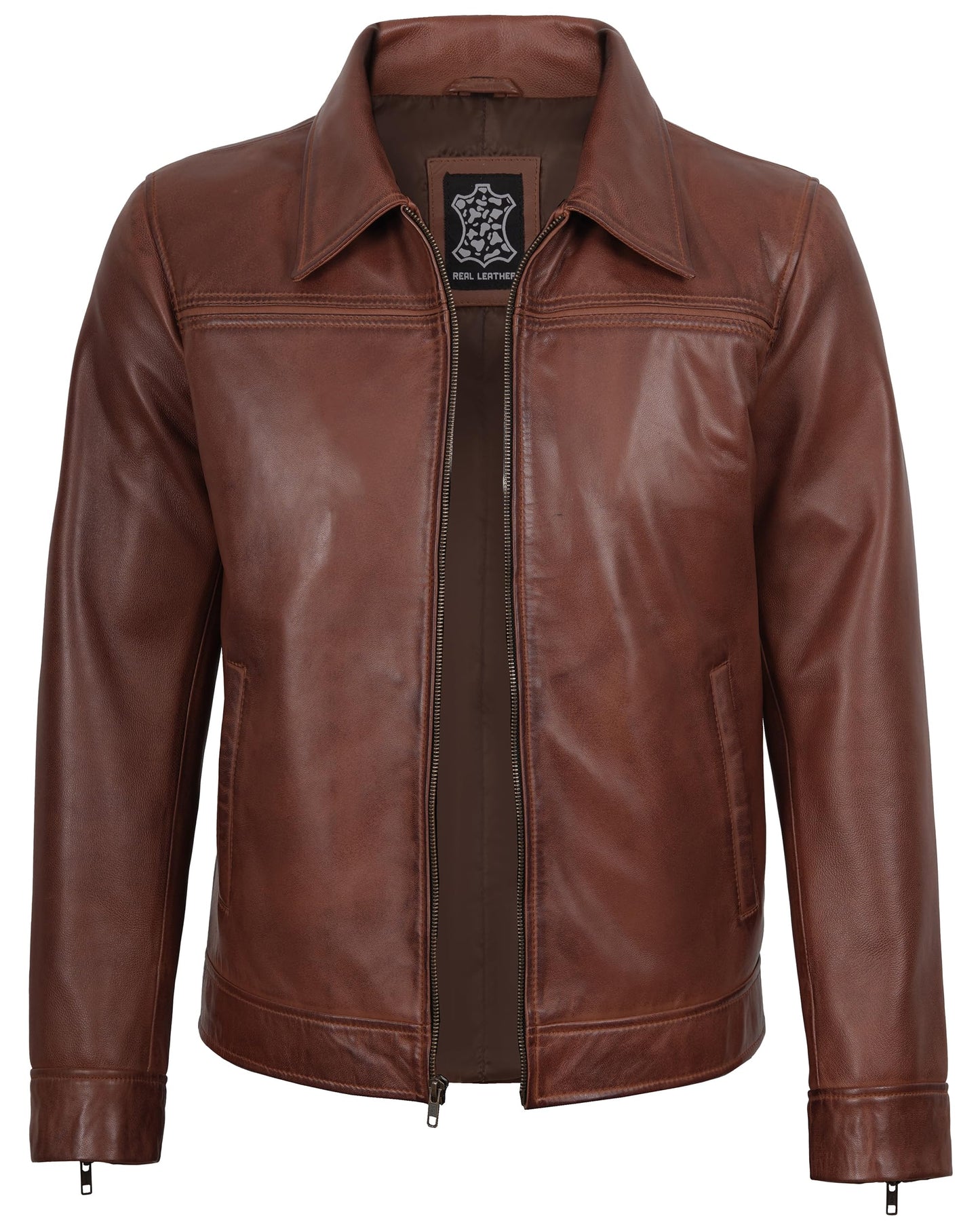 Decrum Leather Biker Jacket Men - Leather Jacket Men | [1130734] Mrk Cognac, L