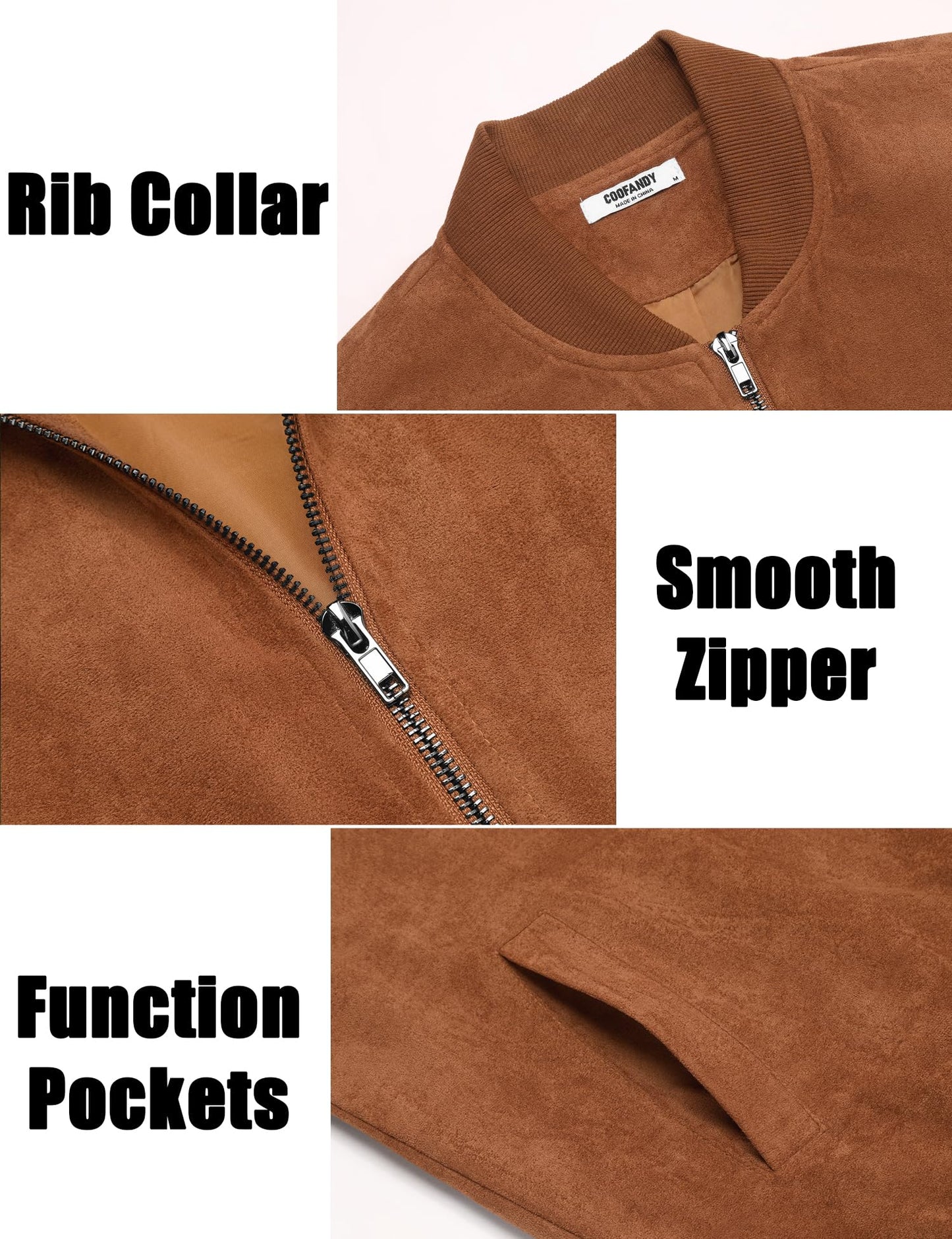 COOFANDY Mens Lightweight Faux Suede Jacket Casual Bomber Jackets Vintage Varisty Coat, Brown, Medium