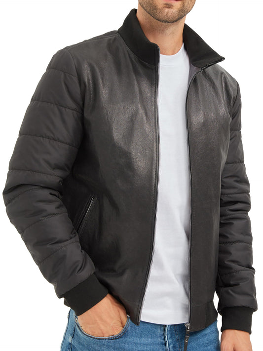 Bigardini Men's Italian Lambskin Leather Puffer Jacket - Black (L)