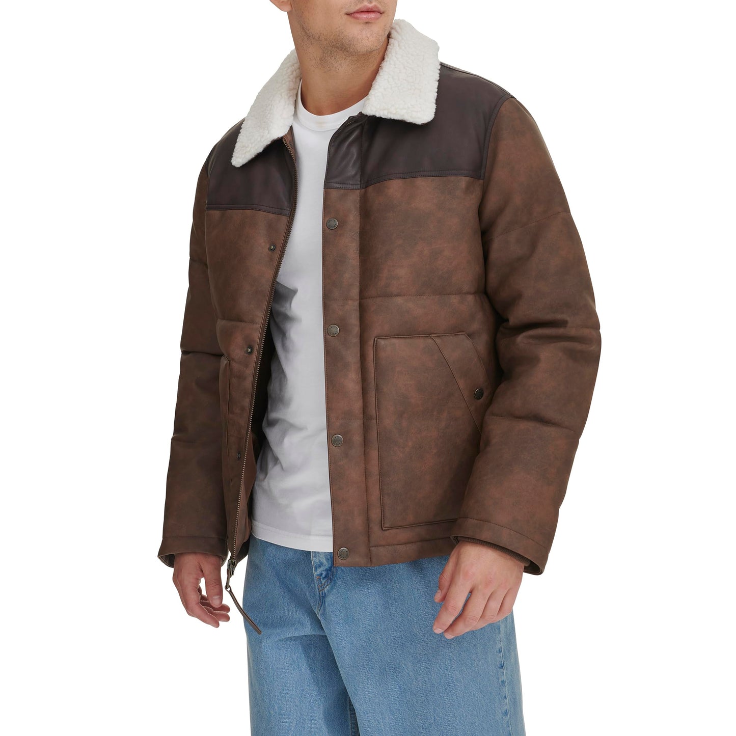 Levi's Men's Out West Mixed Media Jacket, Saddle Faux Leather, X-Large