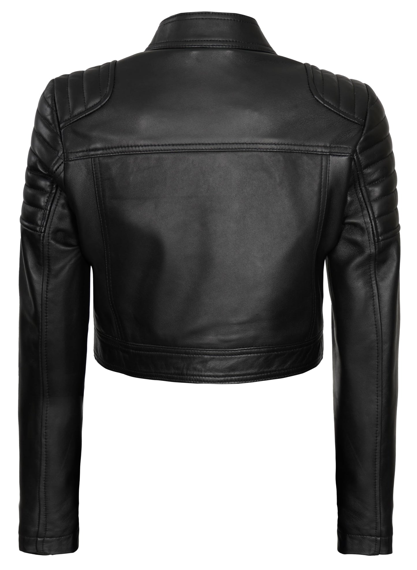 Decrum Cafe Racer Leather Motorcycle Jacket Women - Crop Leather Jackets For Womens | [1318831] Edna Black, XS