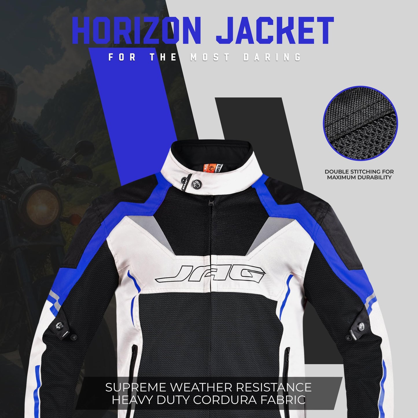 J.A.G. JAG Mesh Motorcycle Biker Jacket-CE Level 1 Armor Motorbike Jacket Men-High Visibility Riding Jacket with Armor (US, Alpha, XX-Large, Regular, Regular, Blue)