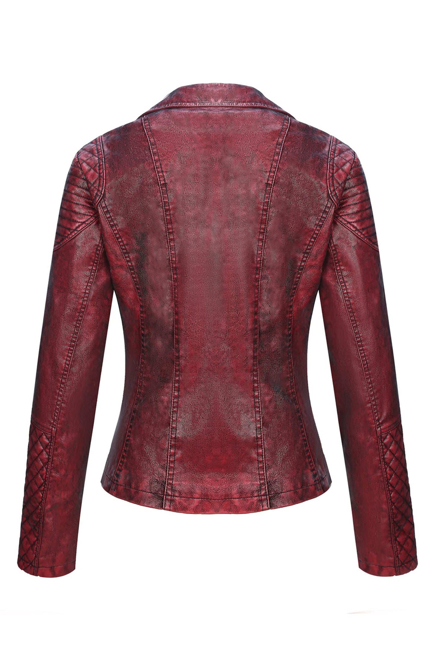 Bellivera Women's Faux Leather Casual Moto Lightweight Jacket Red 2M