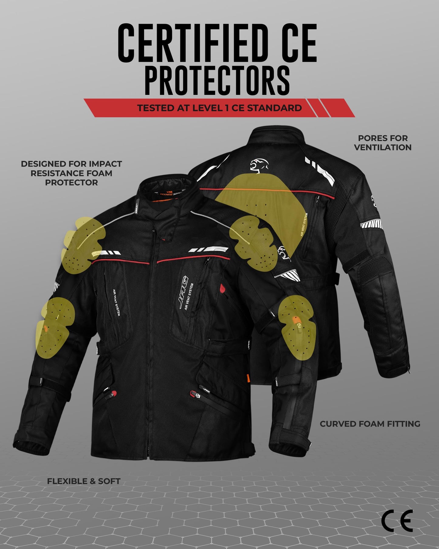 J.A.G. JAG Touring Motorcycle Armor Jacket for Men, Dual Sports Water Resistant Adventure Riding Jacket with Cordura Fabric & CE Armor Impact Protection