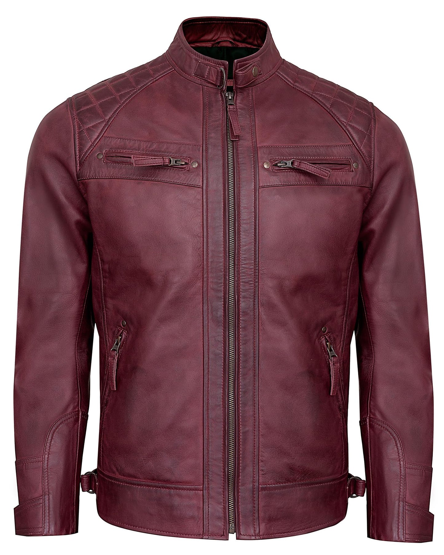 UrbanFocal Leather Jacket Men - Mens Maroon Leather Jackets | [101000403] Diamond1 Maroon, M
