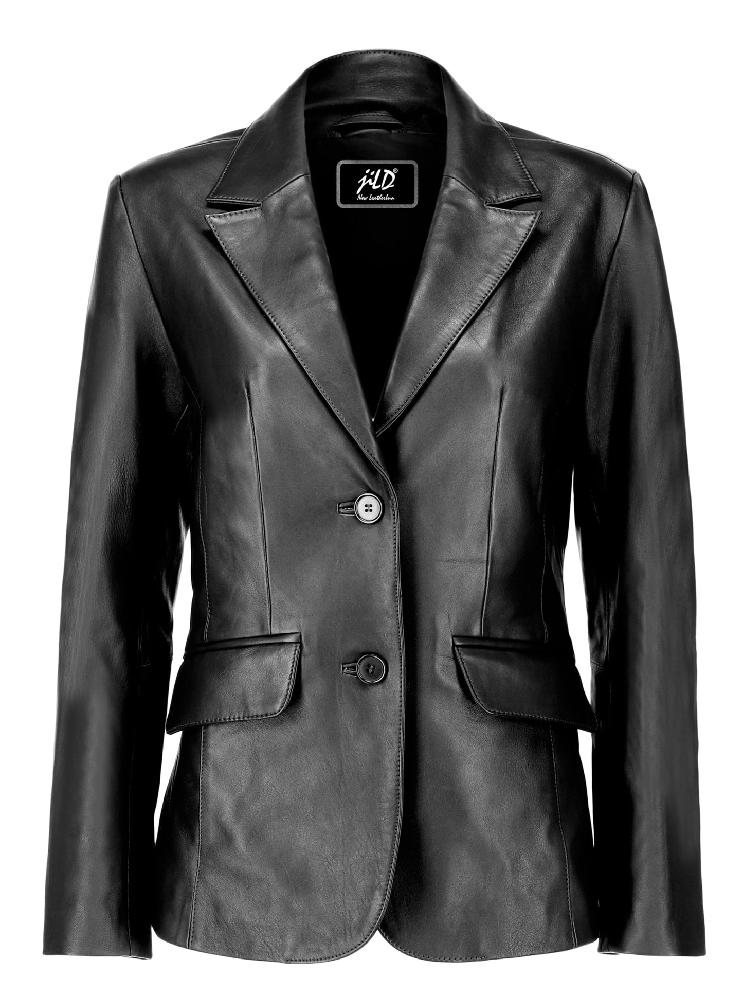 Jild Classic 2-Button Lambskin Leather Blazer Women - Casual Coat Long Sleeves Suit Style Leather Jacket Women (LC-BLK-M)