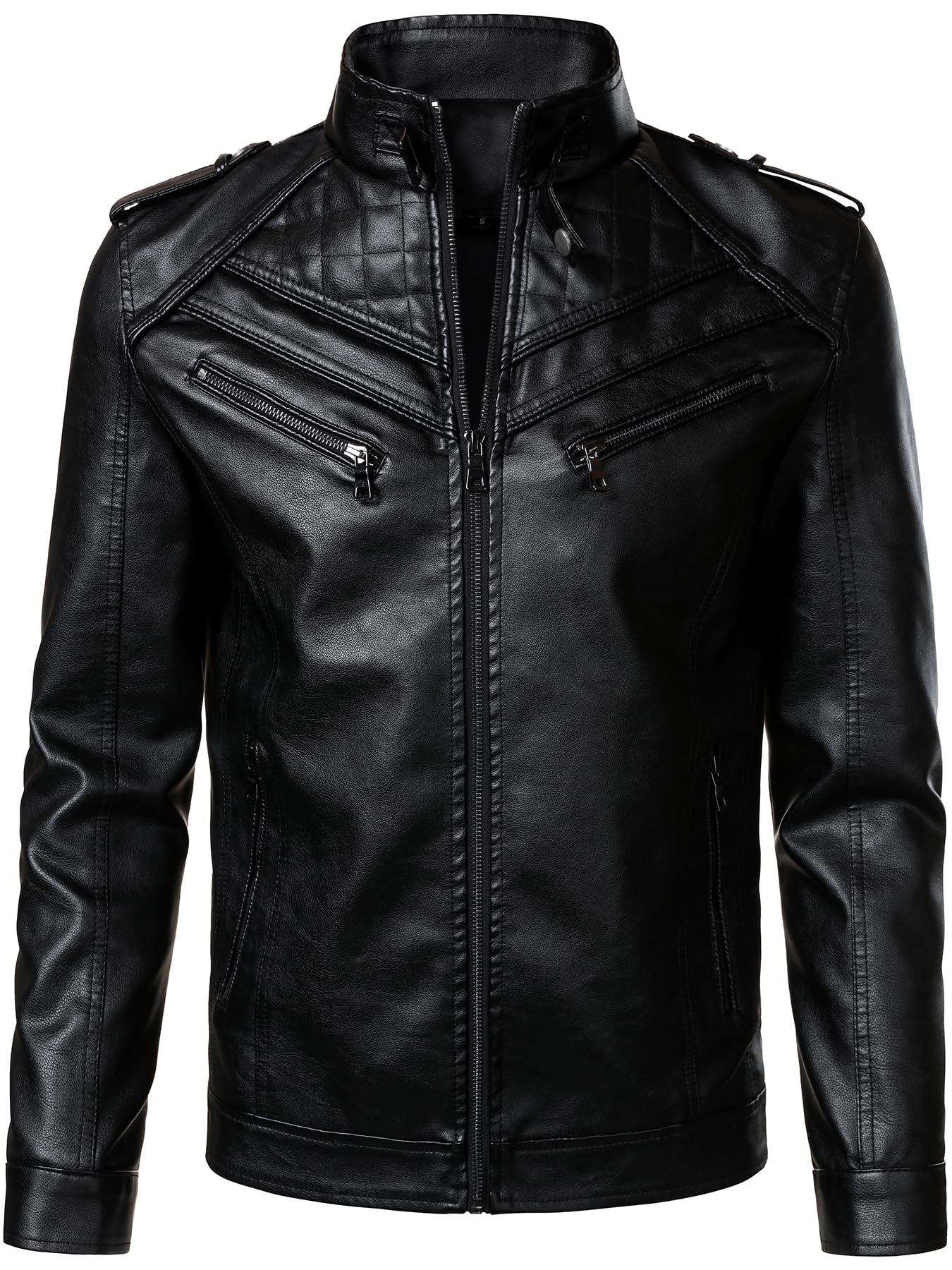 HOOD CREW Men’s Faux Leather Jackets Vintage Biker Motorcycle Jacket for Men Black XL