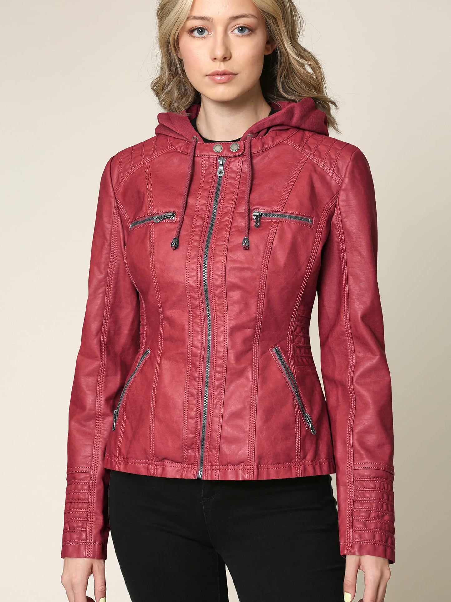 MBJ WJC663 Womens Removable Hoodie Motorcyle Jacket M RED