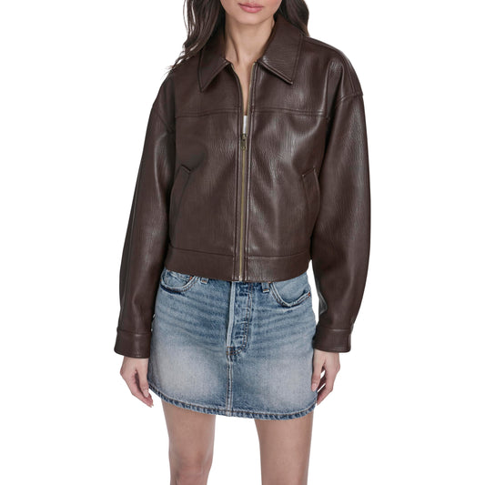 Levi's Women's Relaxed Fit Zip Front Jacket, Dark Brown Faux Leather, X-Large