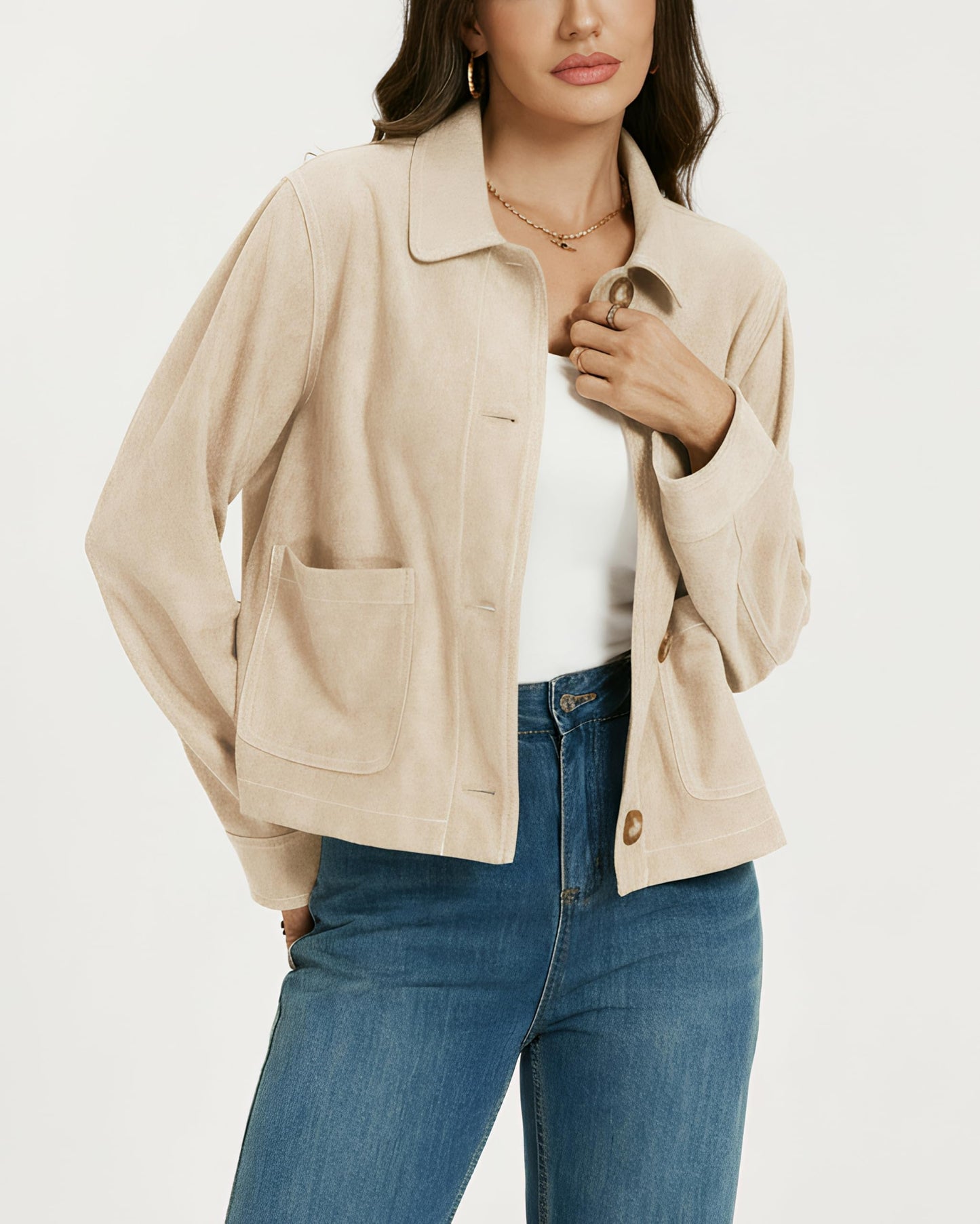 Ladyful Womens Faux Suede Bomber Jacket Cropped Dressy Fall Casual Button Down Leather Coat Outerwear