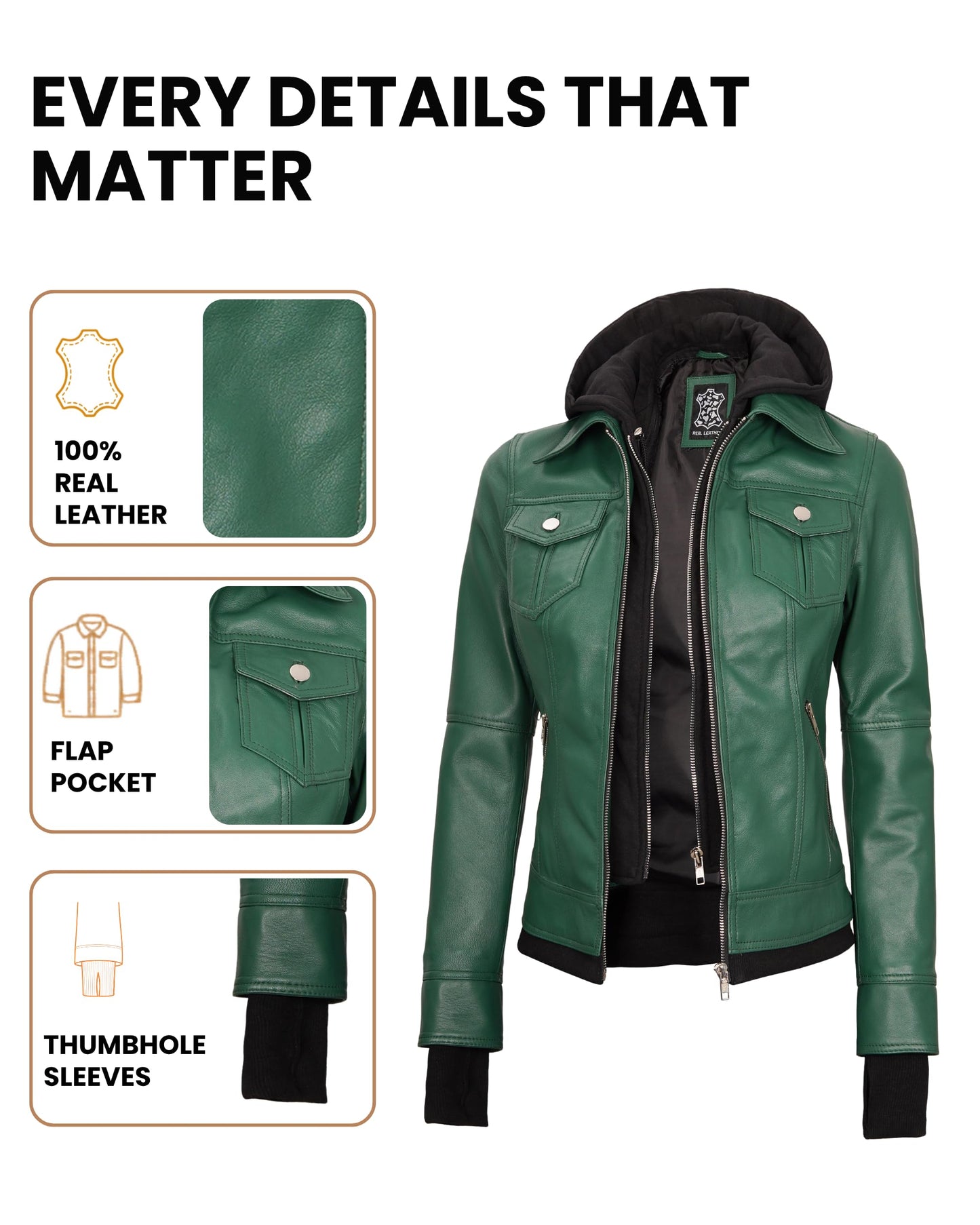 Decrum Leather Motorcycle Jacket Women - Women Leather Jacket | [1323865] Trle Grn, XL