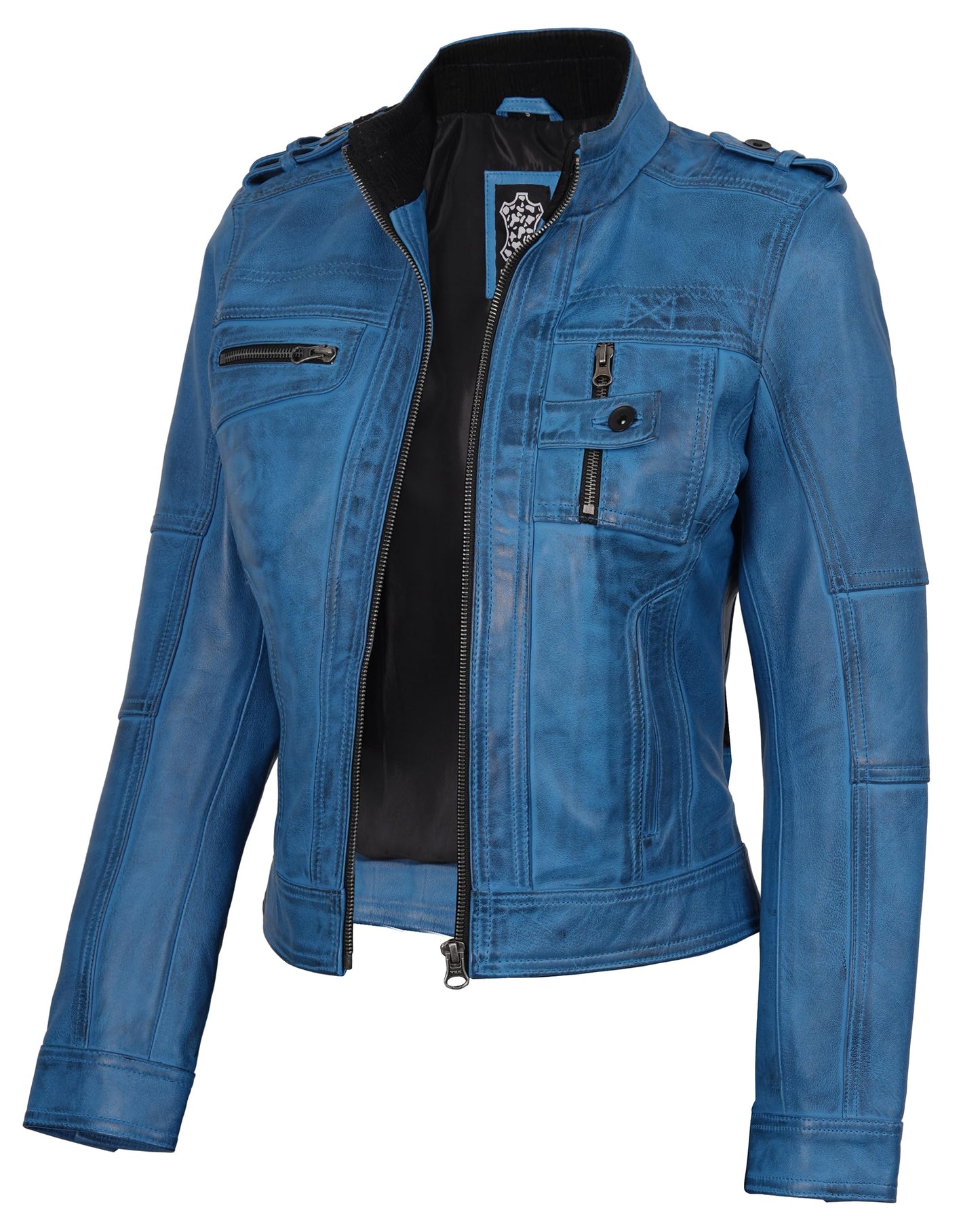 Blingsoul Slim Fit Lightweight Women's Leather Jacket | [1329466] Tavares Vivid Blue Wax, 2XL