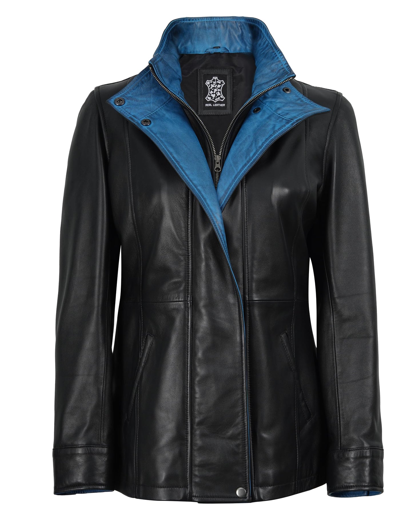 Decrum Leather Jackets Women Real - Womens Stylish Leather Jacket | [1332604] Erin Black & Blue, L